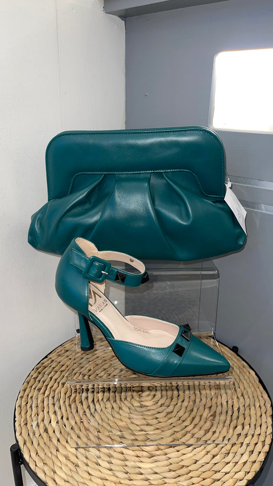 Marian - Teal Pointy Toe Shoe With Stud Detail And Ankle Strap