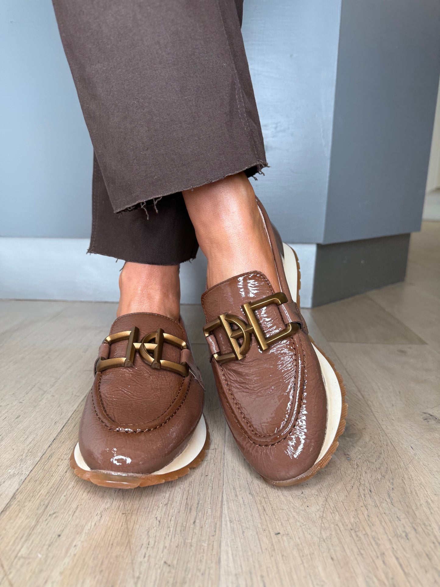 Hispanitas - Flexy Patent Mocha Slip On Shoe With Sporty Sole