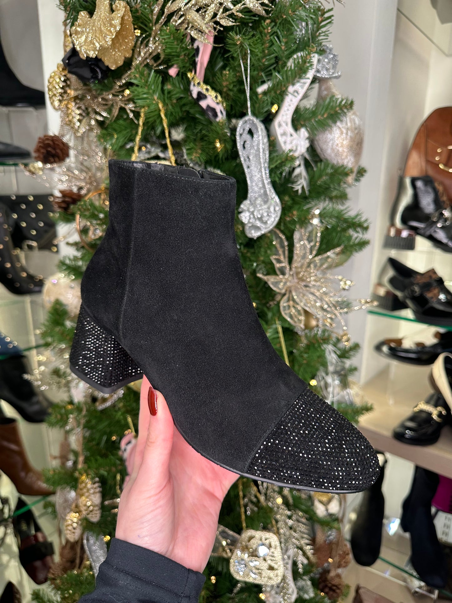 Loretta Vitale - Black Suede Ankle Boot With Diamante Trim