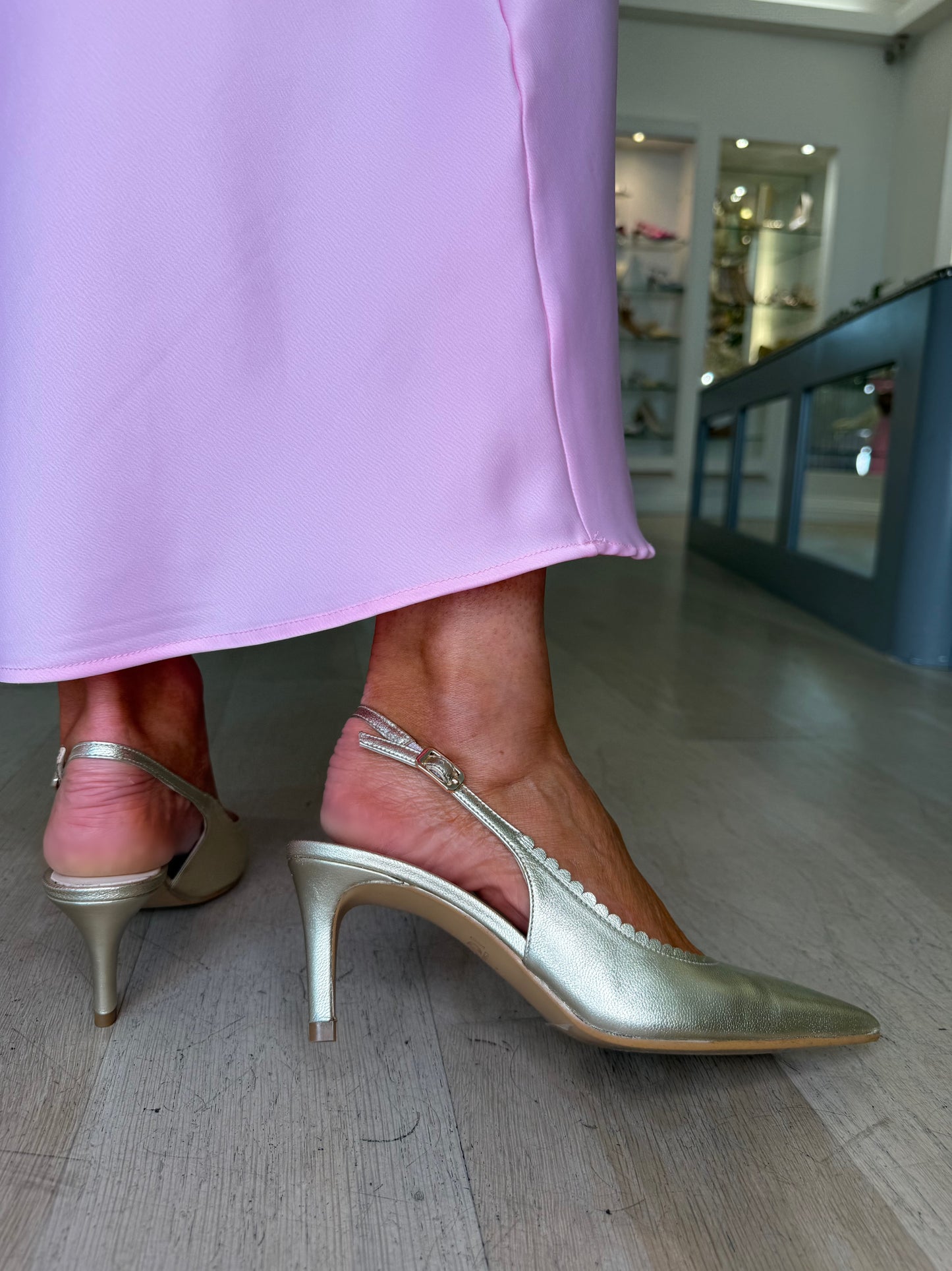 Lodi - Soft Metallic Gold Leather Slingback Shoe With Scalloped Edge