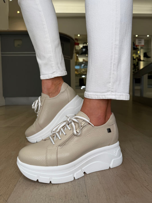 Jose Saenz - Taupe Leather Lace Up Wedge Shoe With Side Zip