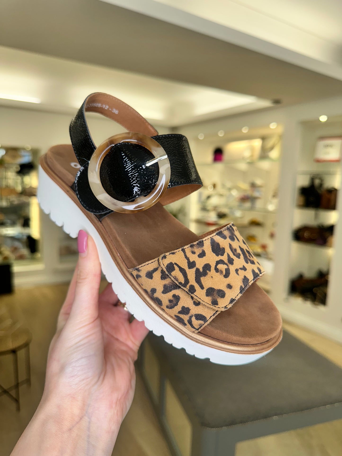 Ara - Leopard Print Velcro Straps Sandal