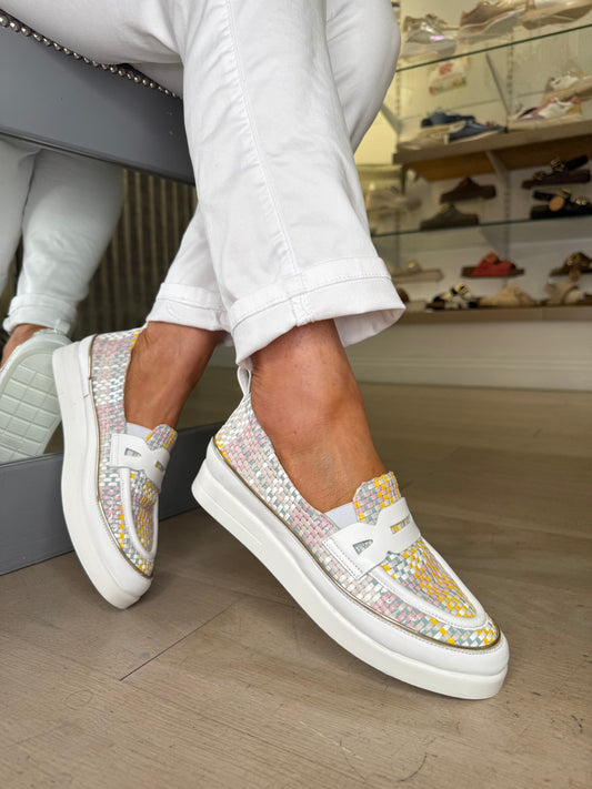 XSA - White Multi Mix Woven Leather Slip On Loafer