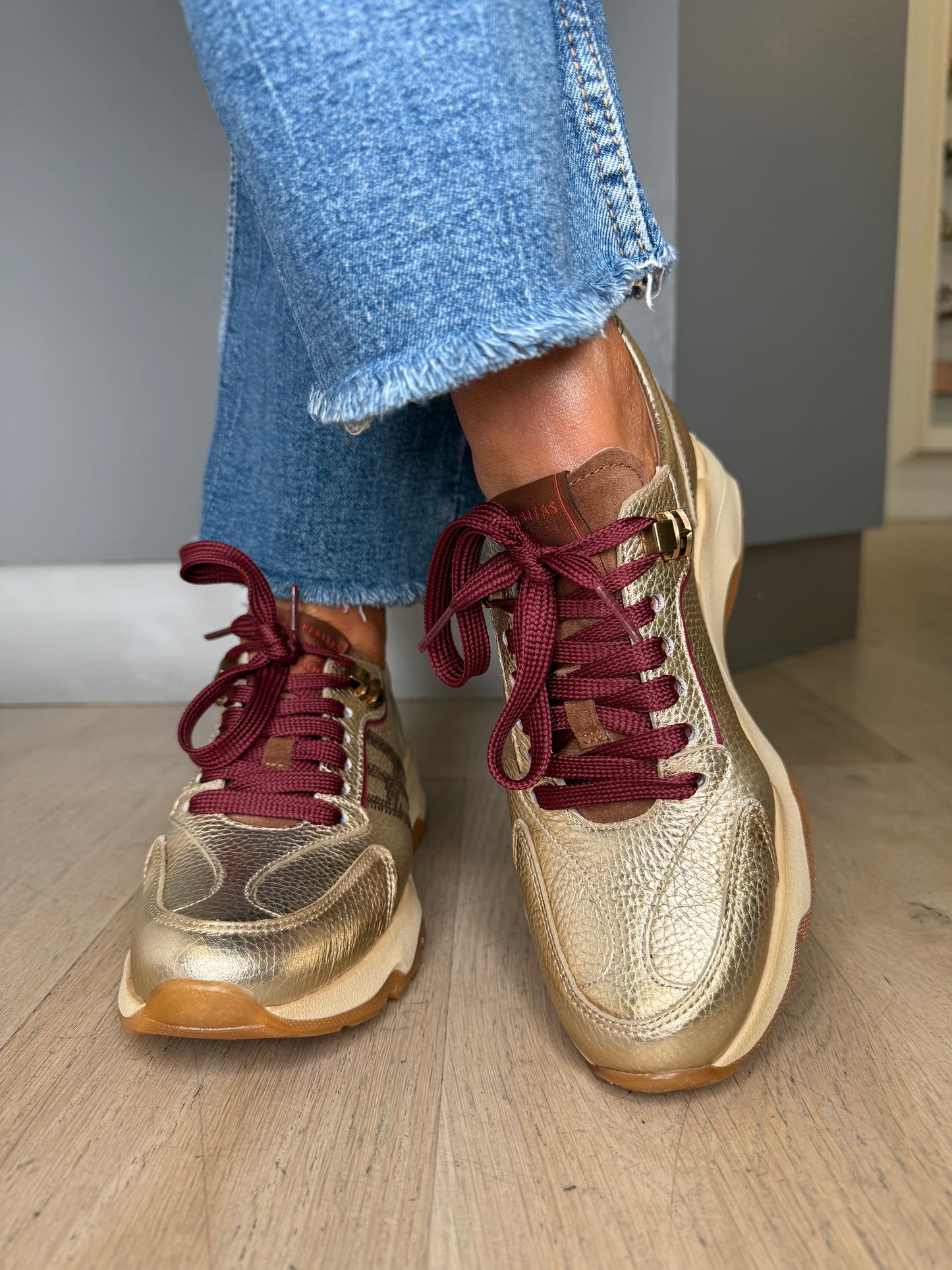 Hispanitas - Antique Gold Trainer With Wine Lace & Trim