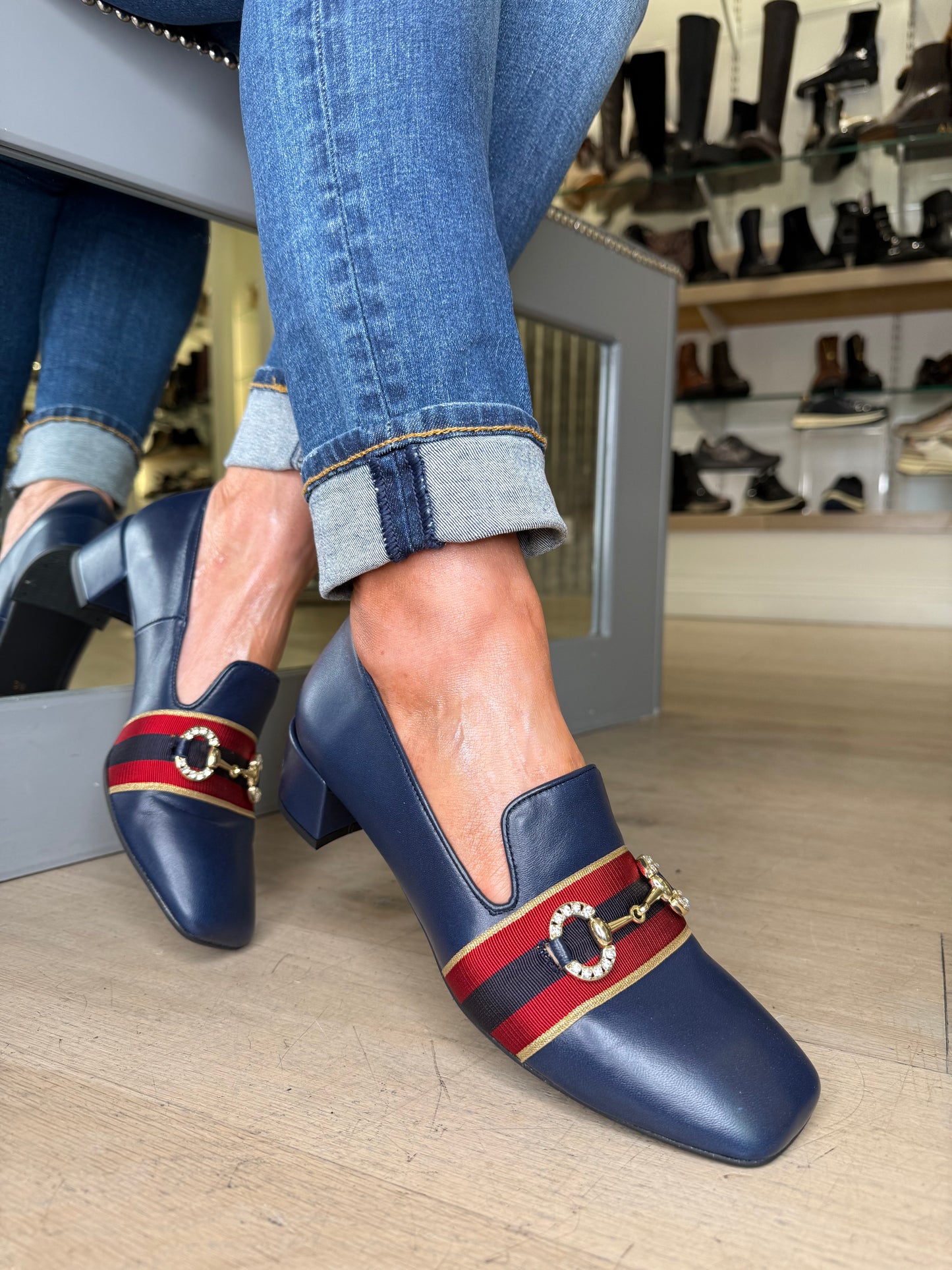 Marian - Navy Nappa Leather Slip On Shoe With Gold Chain