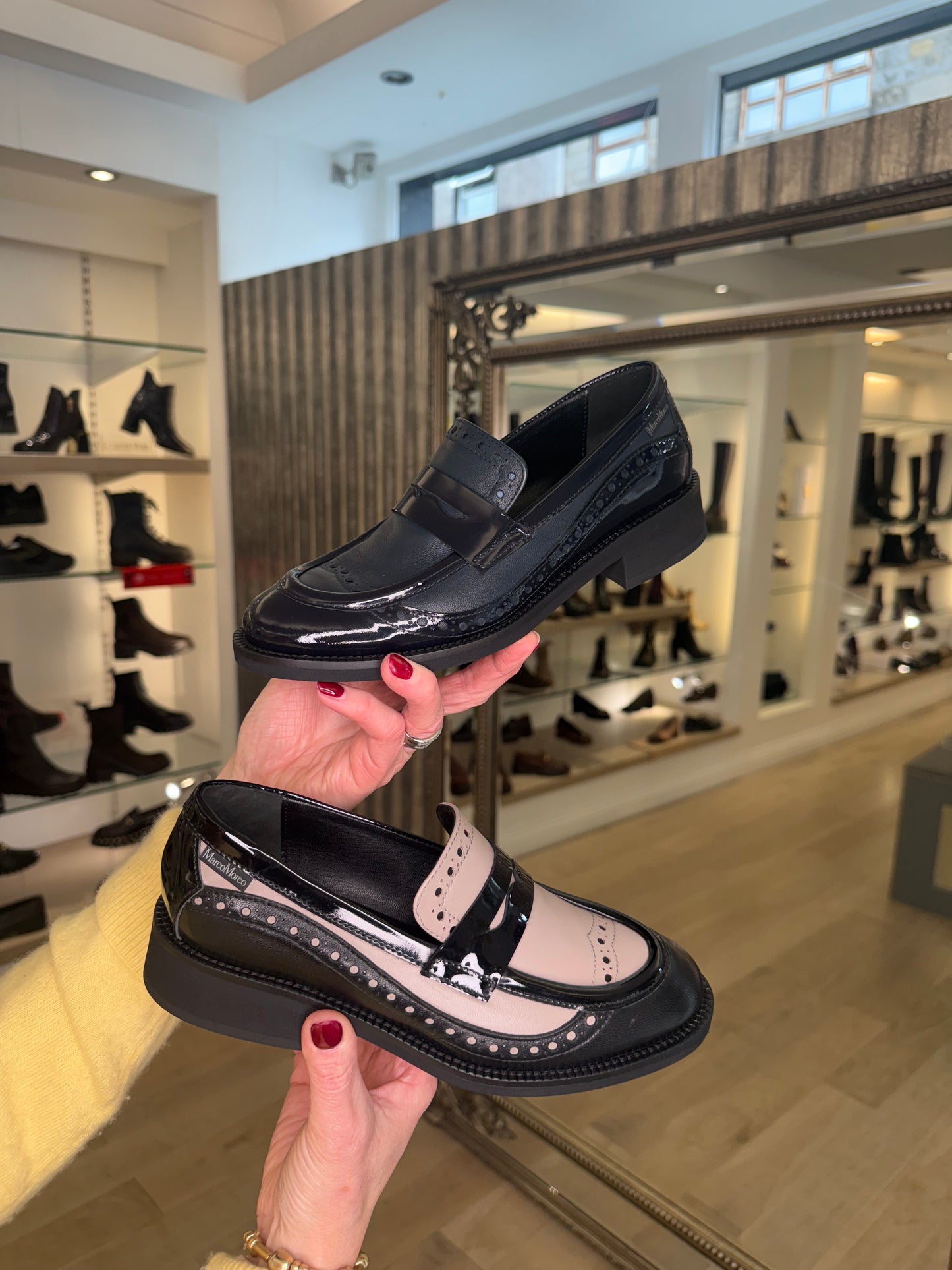 Marco Moreo- Black Nappa Leather With Mink Leather Inset With Black Patent Trim