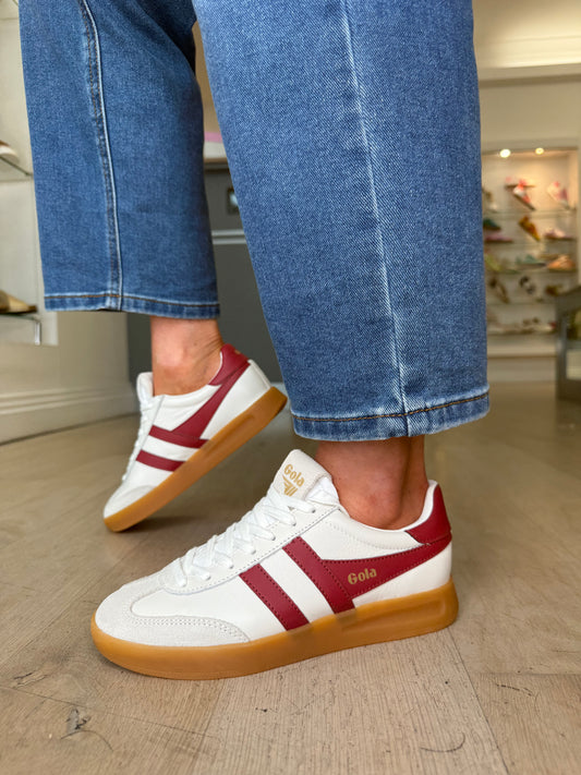 Gola - Cyclone White Trainer With Red Trim & Gum Sole