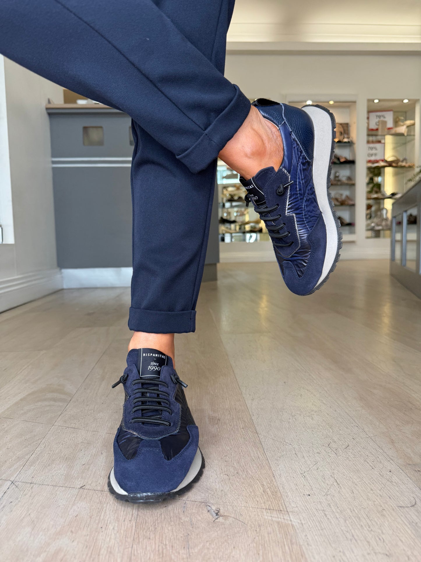 Hispanitas - Dark Navy Suede/ Navy Padded Fabric Mix Pull On Trainer