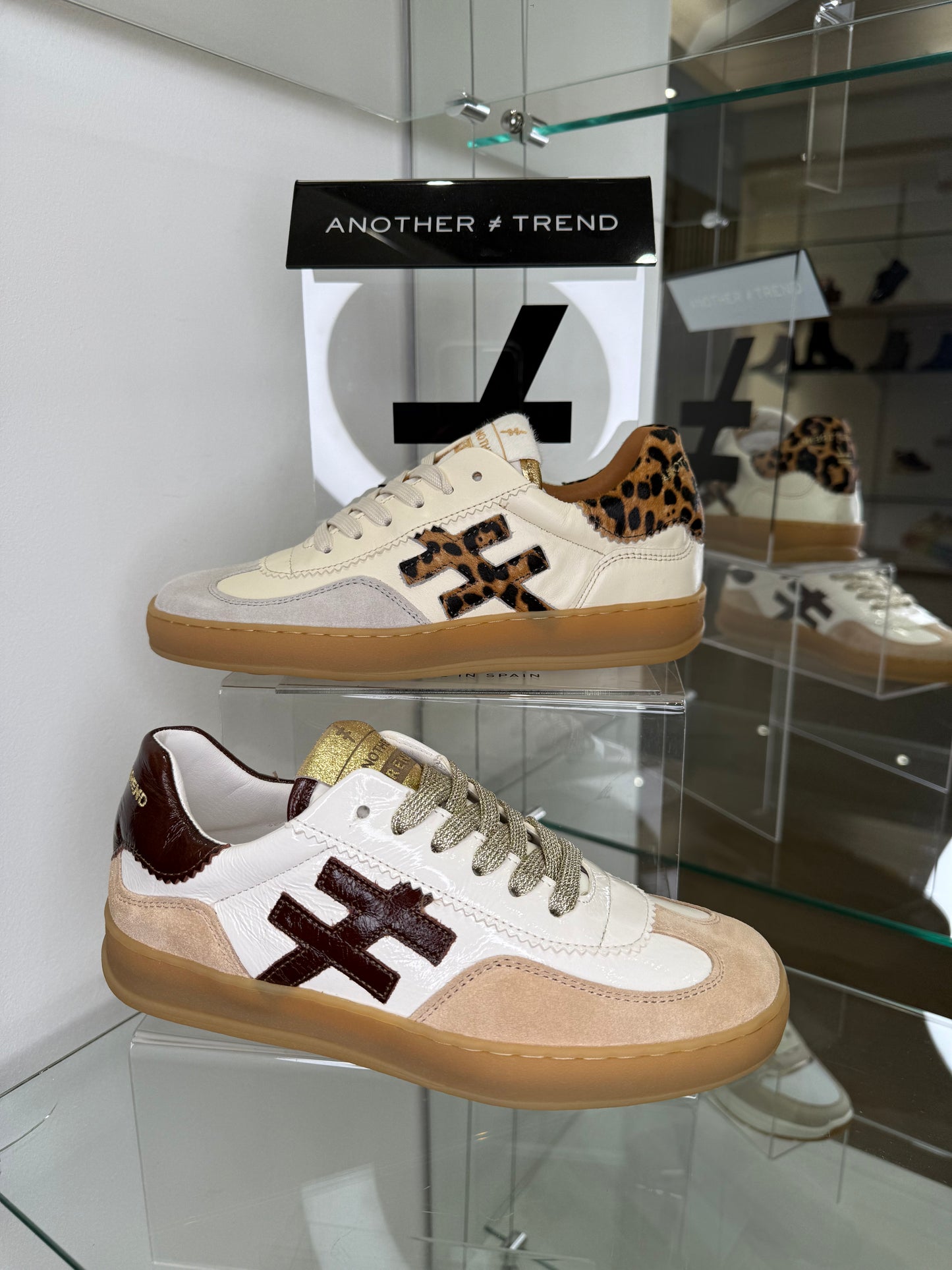 Another Trend - Stone Suede & Rich Cream Leather Trainer With Leopard Print Trim