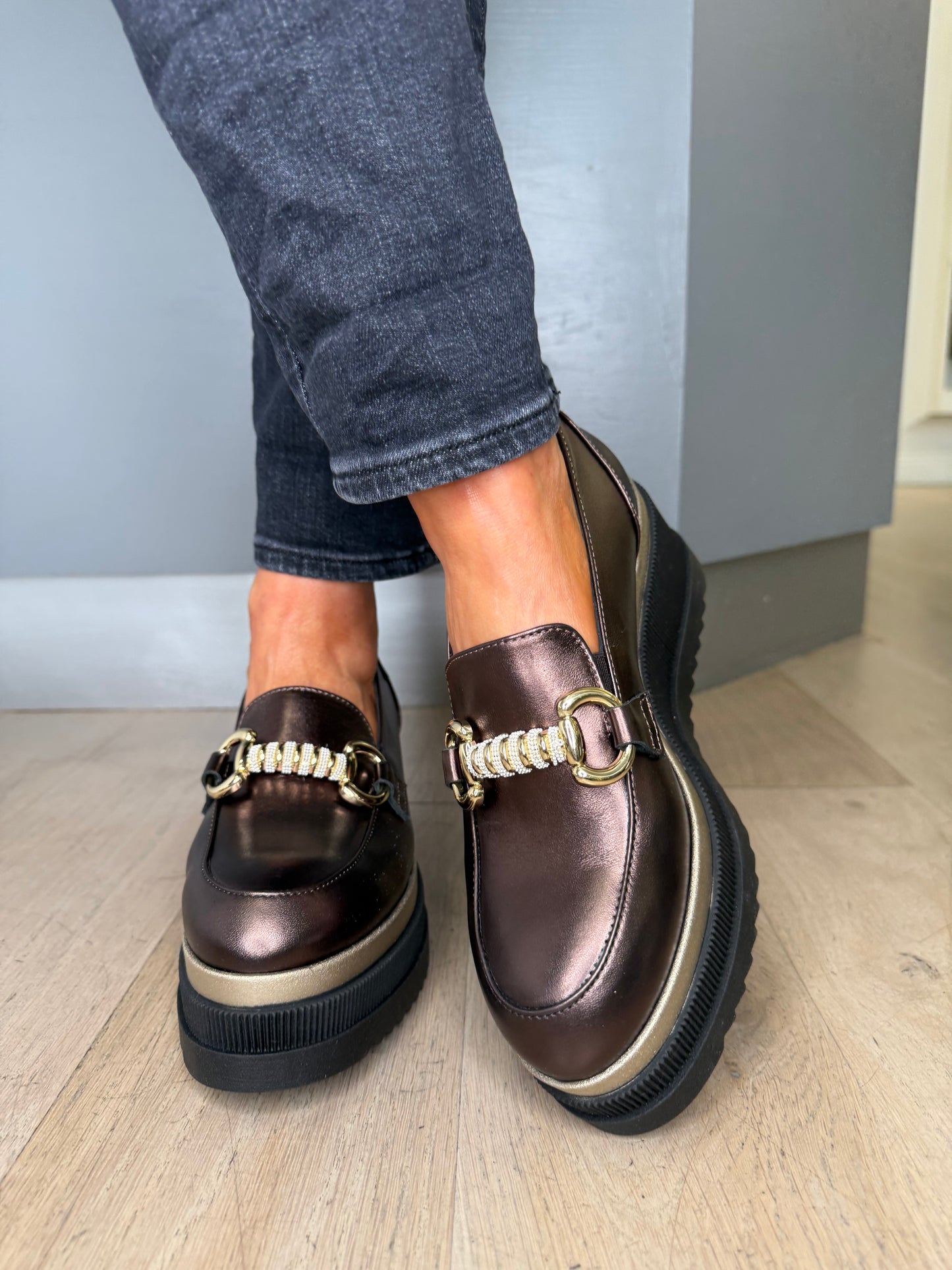 Marco Moreo - Bronze Metallic Nappa Leather Slip On Chunky Sole Shoe