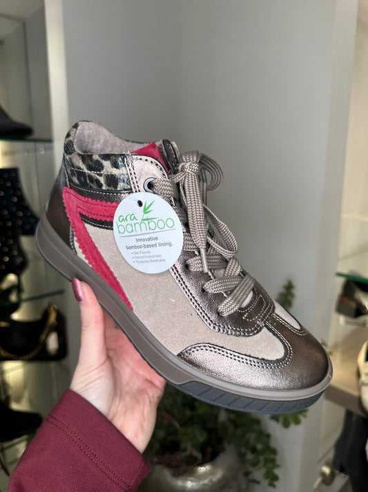 Ara - Soft Metallic Bronze/ Taupe & Red Suede High-Top Trainer