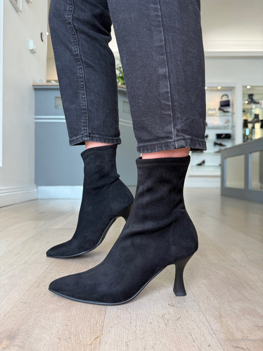 Miss Elastic - Black Suede Short Sock Boot