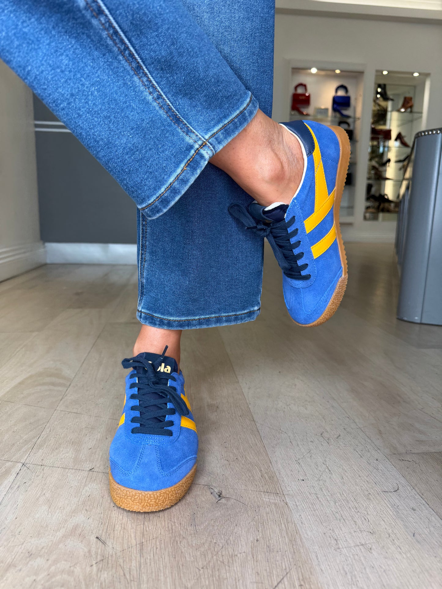 Gola - Elan Sapphire Blue Suede Trainer With Sunflower Yellow & Dark Navy Trim