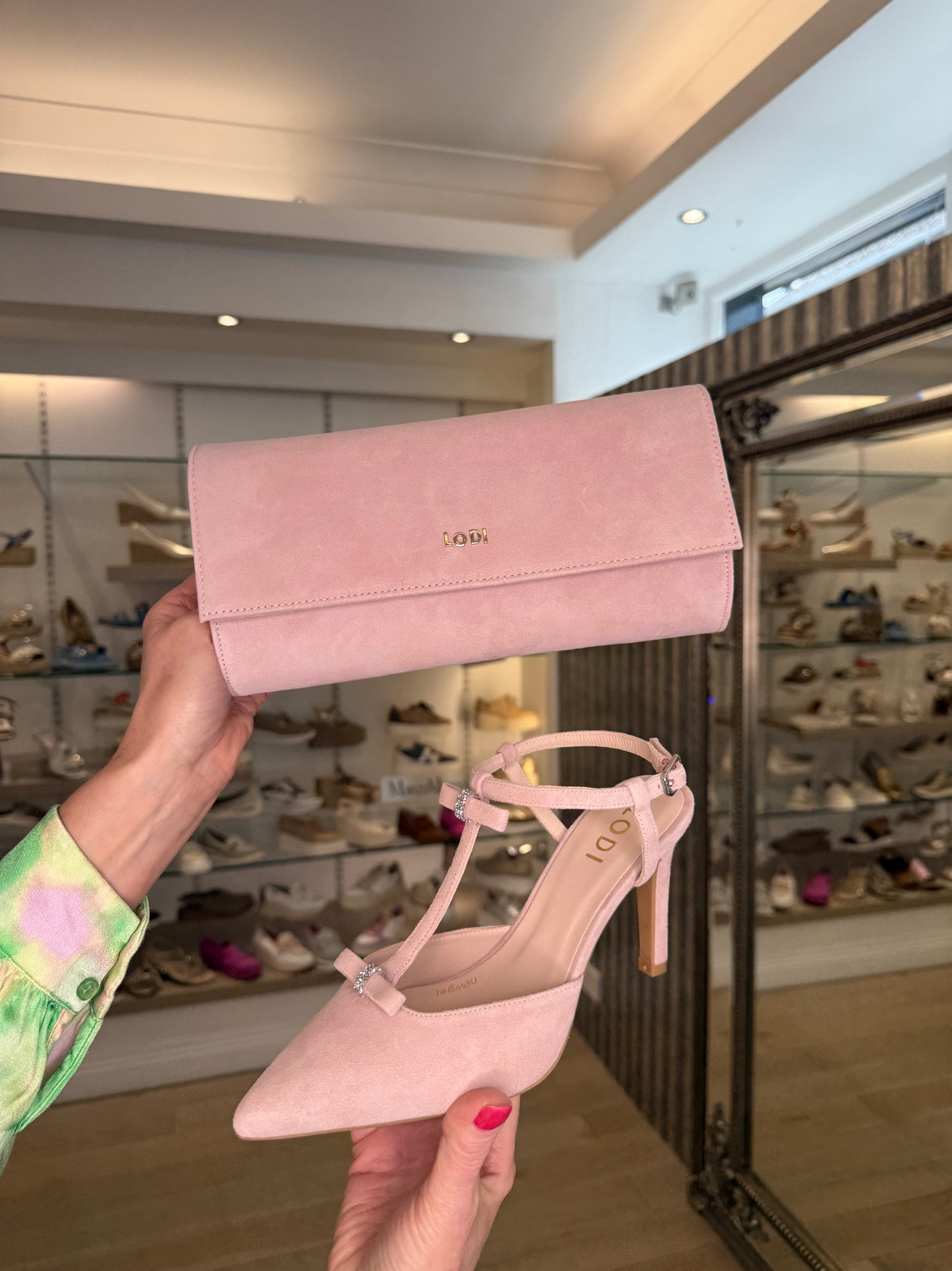 Lodi - Matching Suede Blush Pink Clutch Bag
