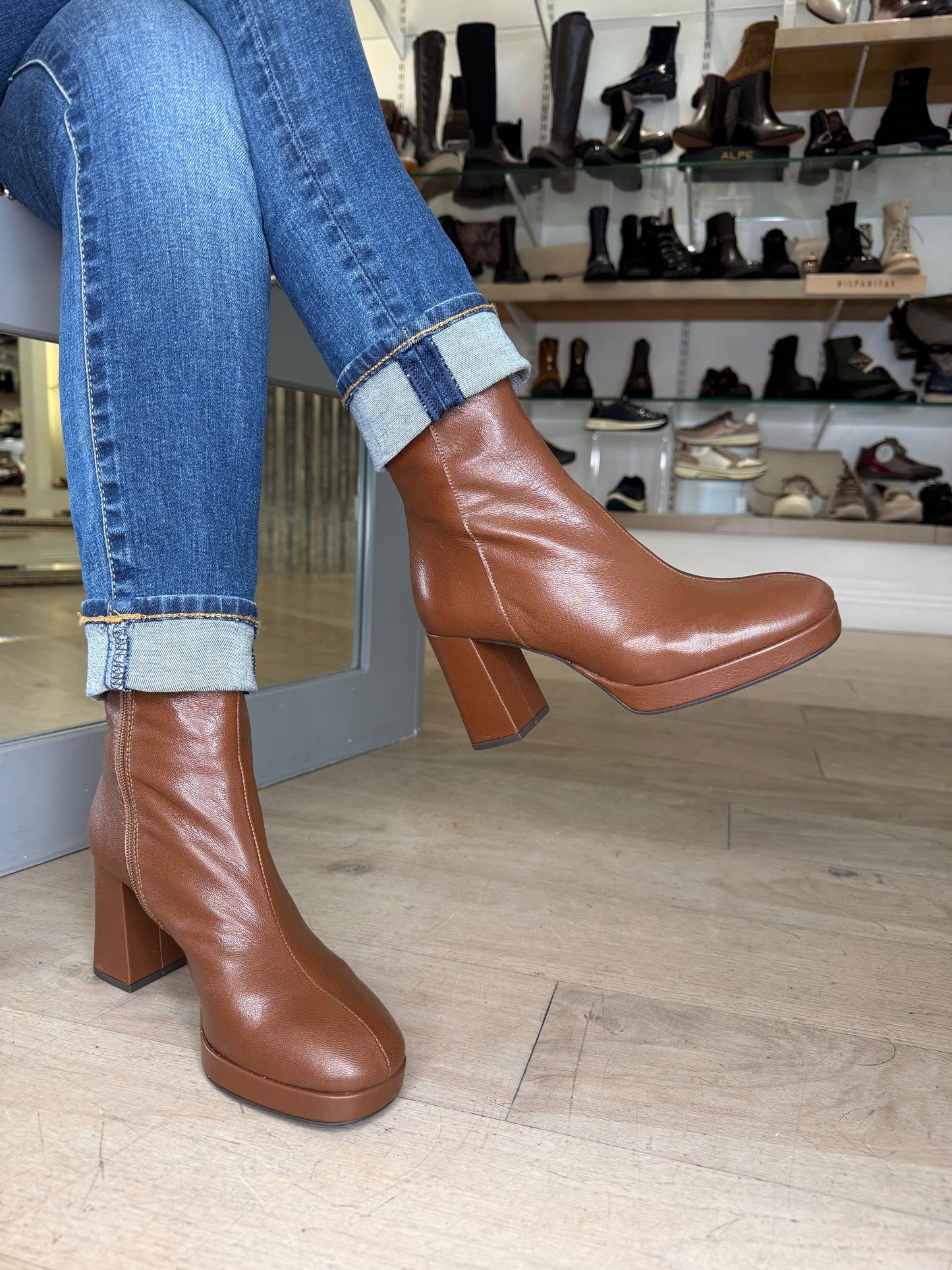Marian - Rich Tan Leather Rounded Toe Block Heel Boot