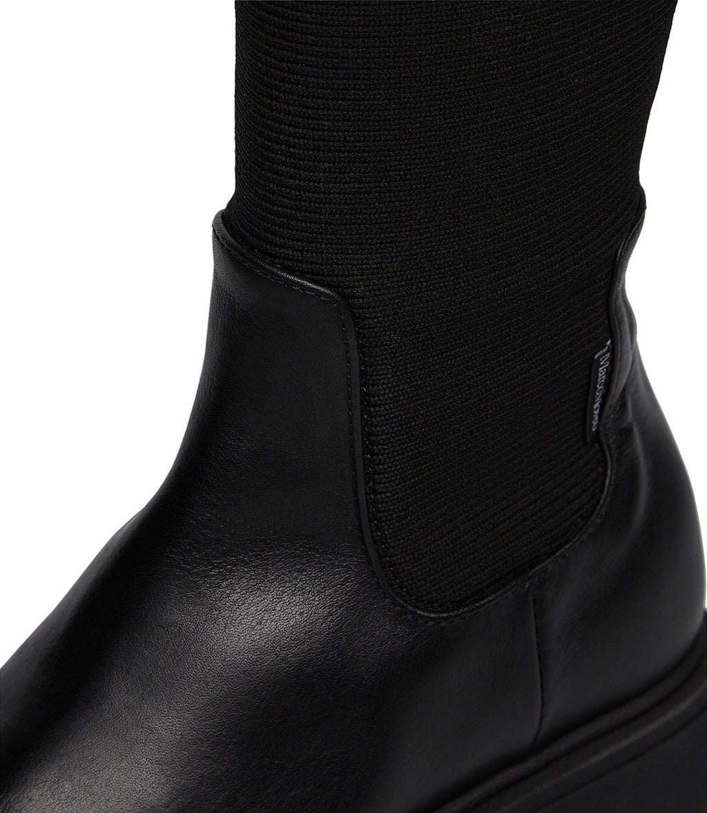 Marco Moreo - Long Black Leather & Fabric Mix  Platform Boot