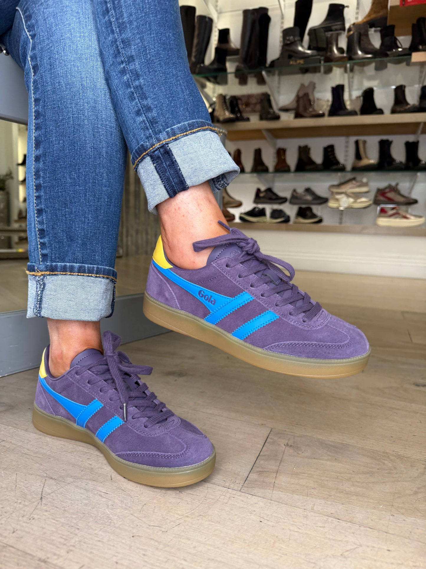 Gola - Viper Plum Suede Trainer With Blue & Mustard Trim