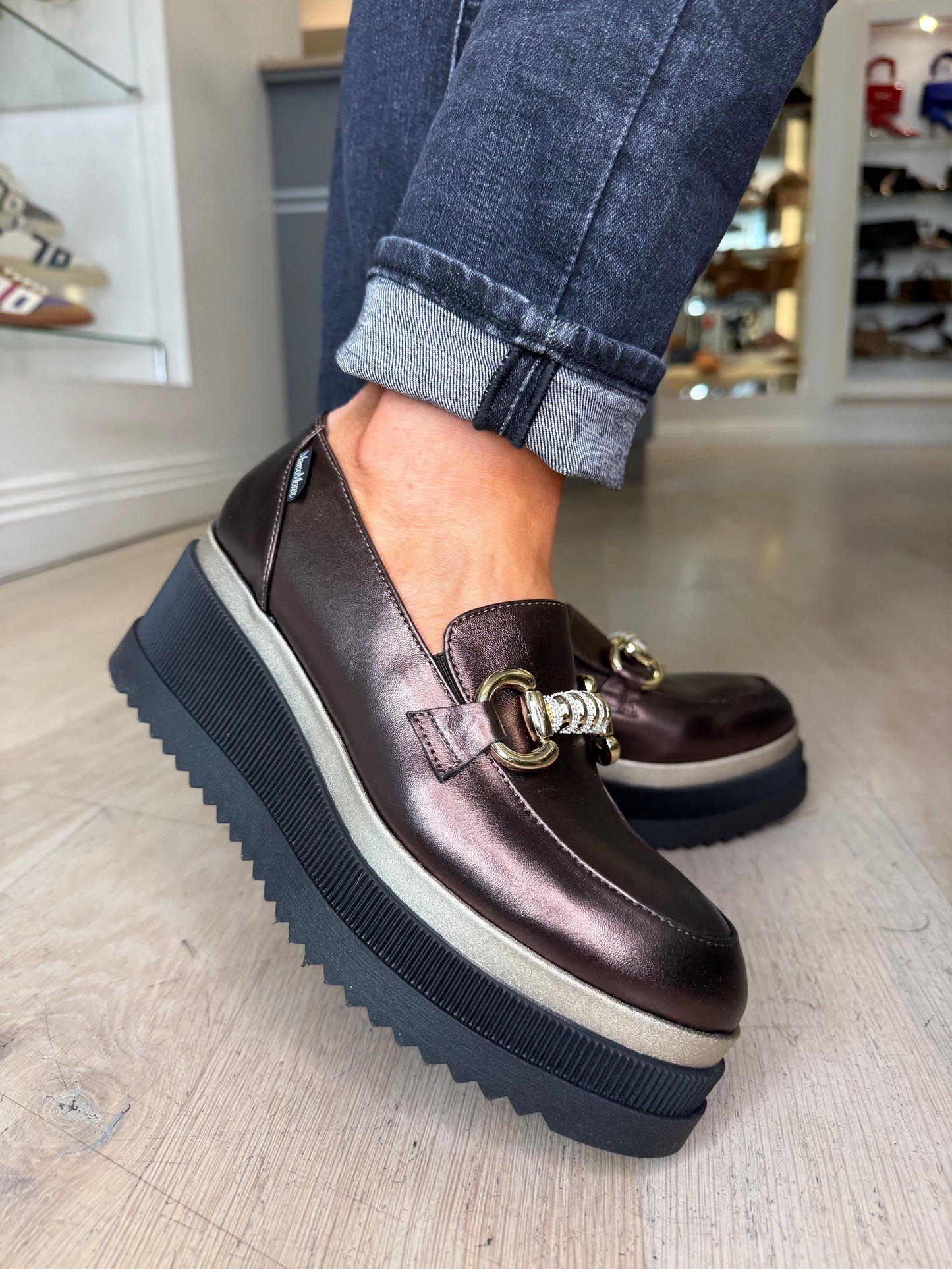 Marco Moreo - Bronze Metallic Nappa Leather Slip On Chunky Sole Shoe