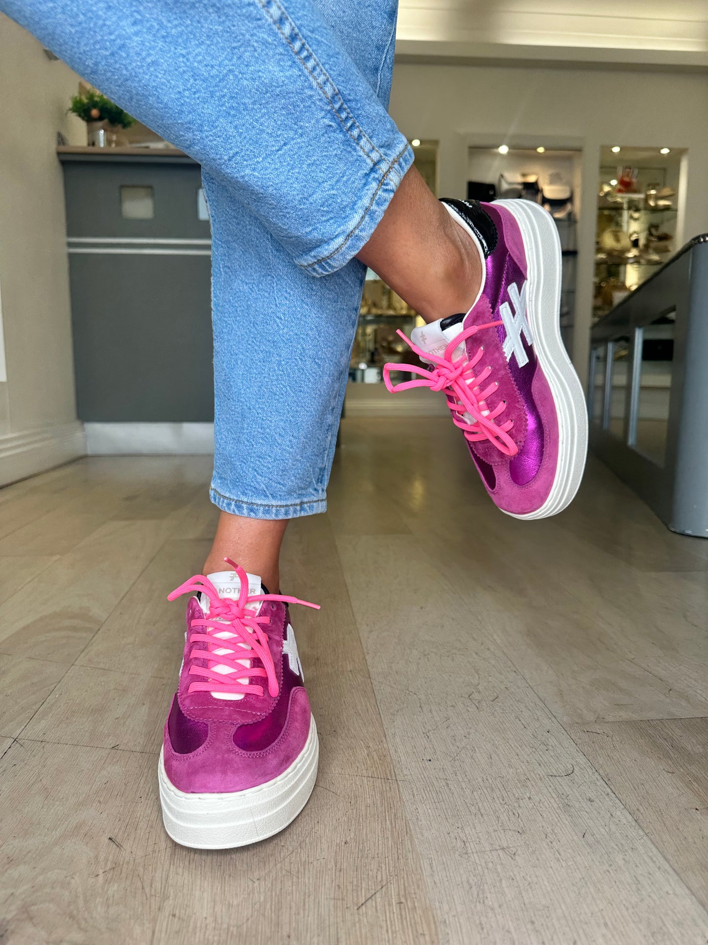 Another Trend - Fuchsia Pink Suede Mix Platform Trainer