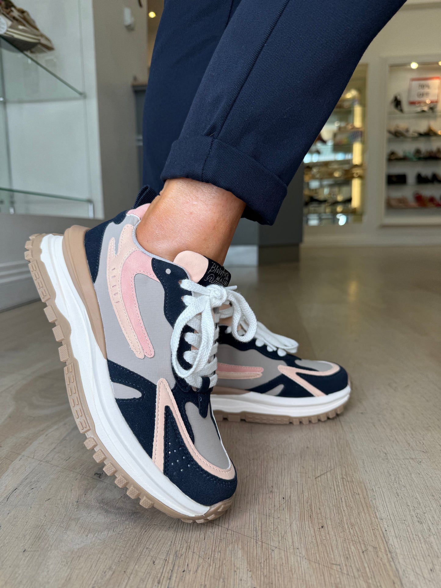 Blowfish Malibu - Leo Dark Navy Suede Mix Retro Lace Up Chunky Trainer