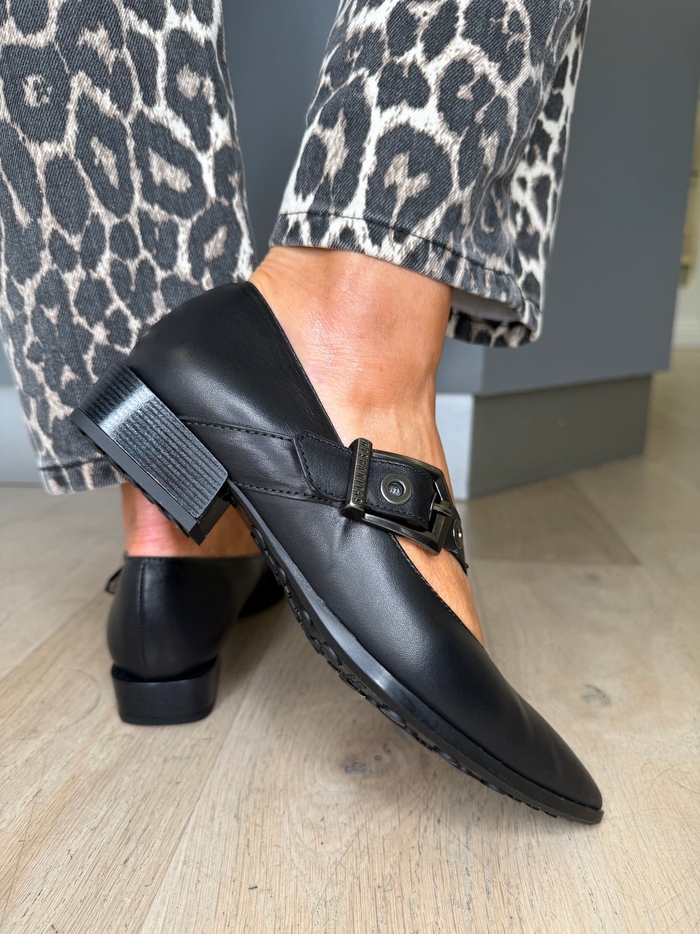 Hispanitas - Black Nappa Leather Pointy Toe Shoe With Strap Detail & Buckle Trim