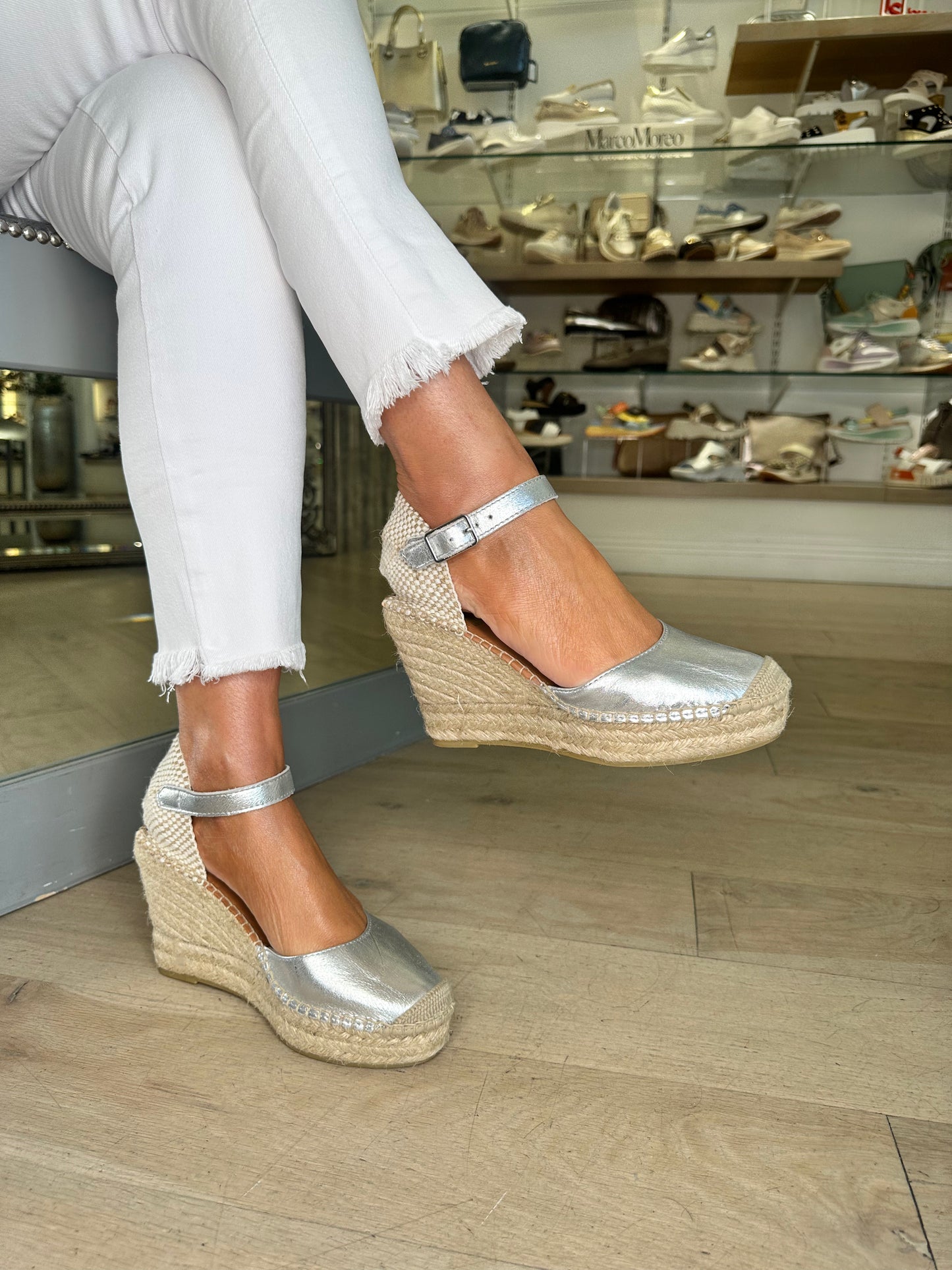 Viguera - Metallic Silver Closed Toe Espadrille Wedge