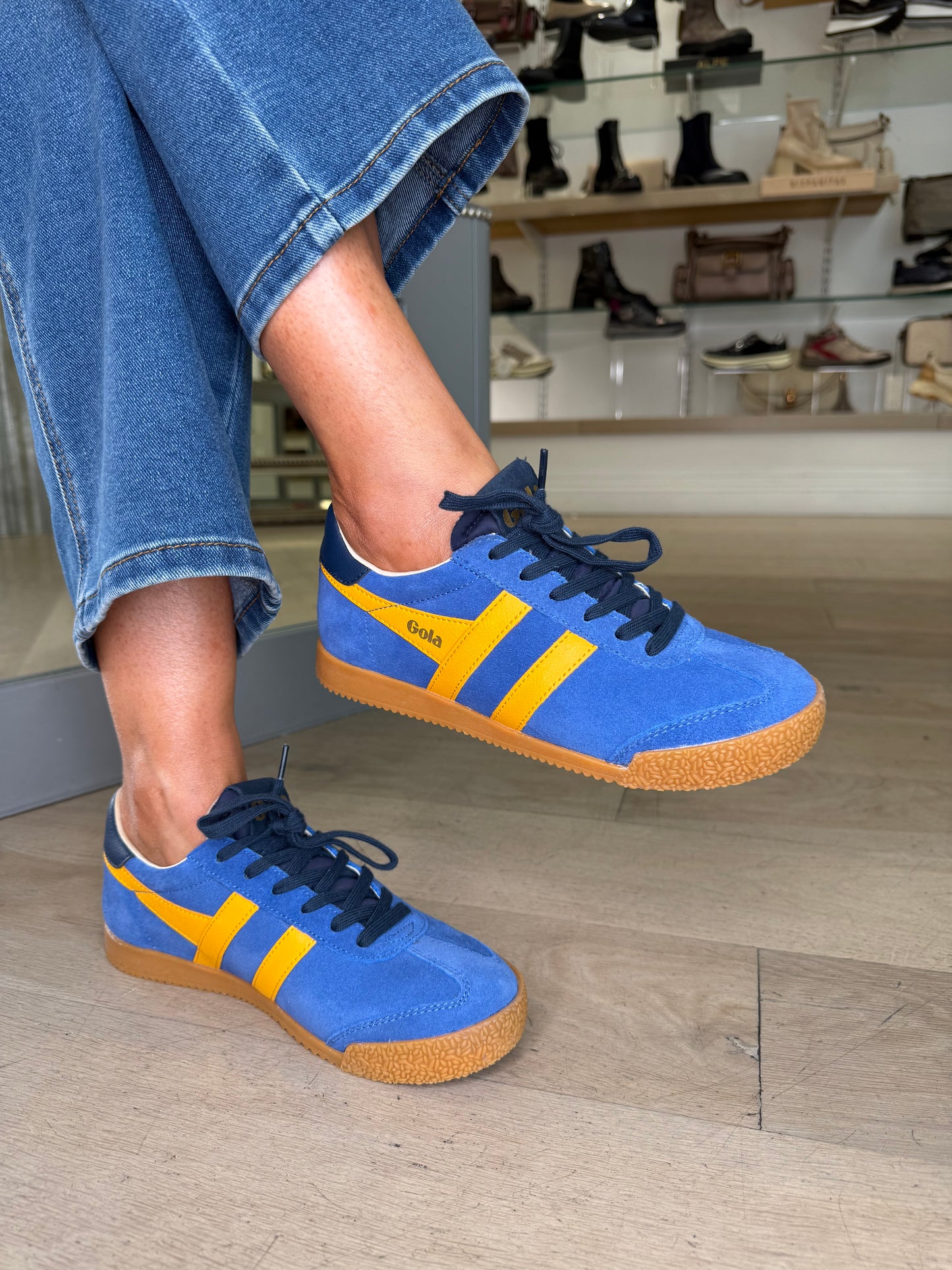 Gola - Elan Sapphire Blue Suede Trainer With Sunflower Yellow & Dark Navy Trim