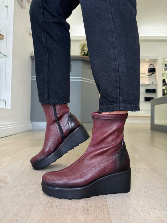 Jose Saenz - Rich Wine Stretch Leather Wedge Boot With Pewter Trim