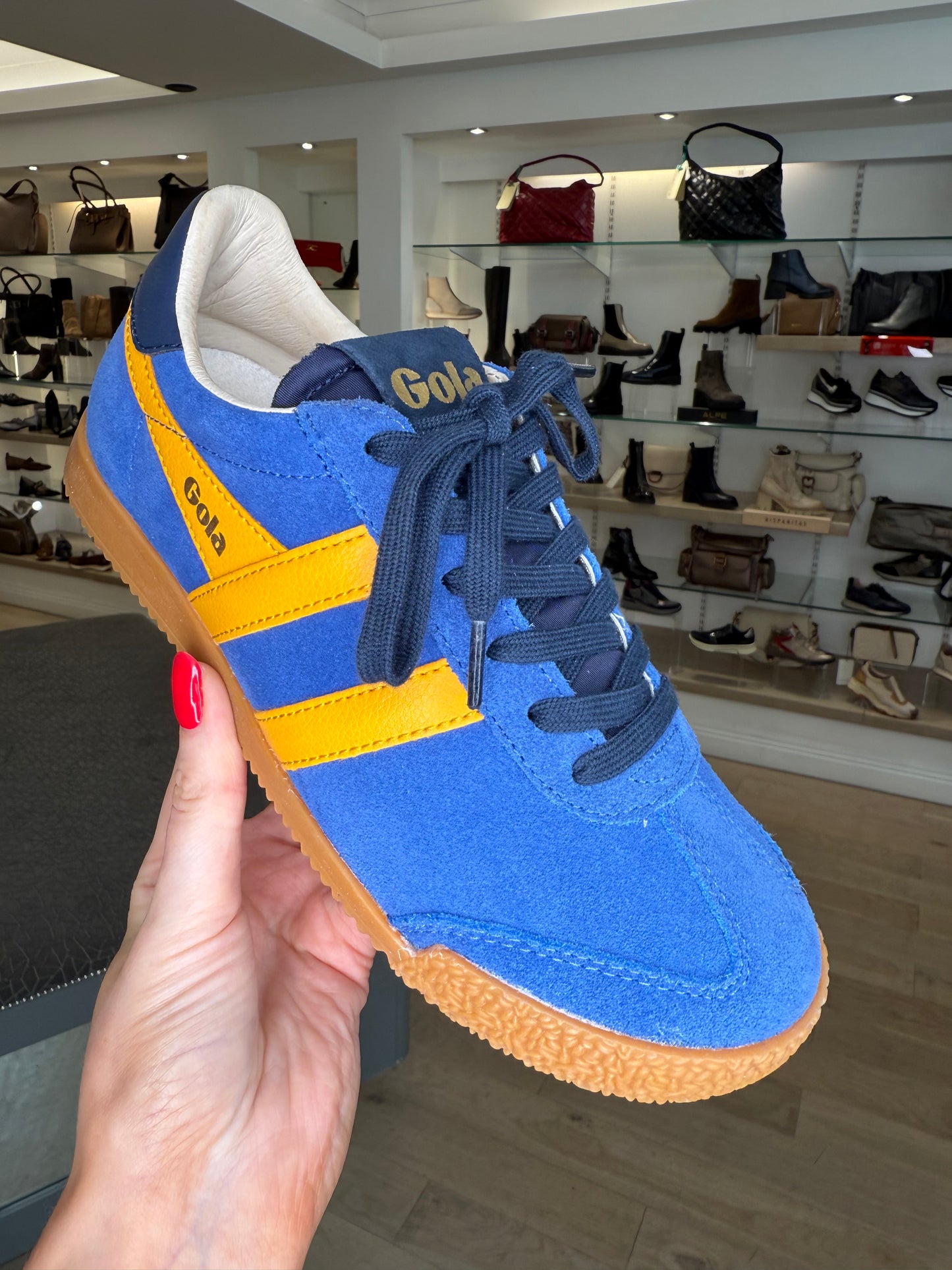 Gola - Elan Sapphire Blue Suede Trainer With Sunflower Yellow & Dark Navy Trim