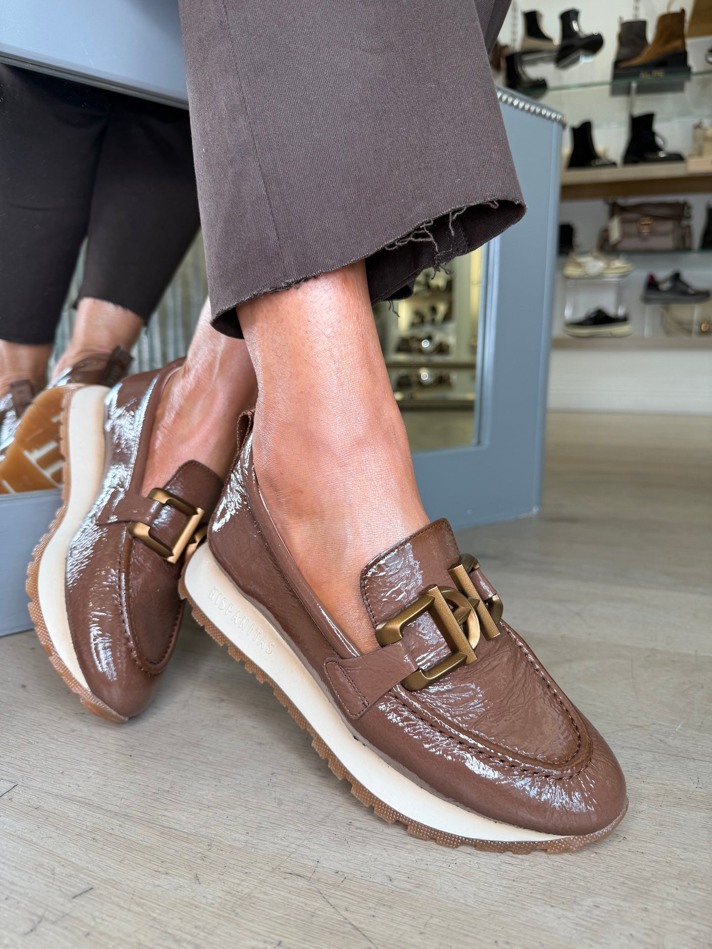 Hispanitas - Flexy Patent Mocha Slip On Shoe With Sporty Sole