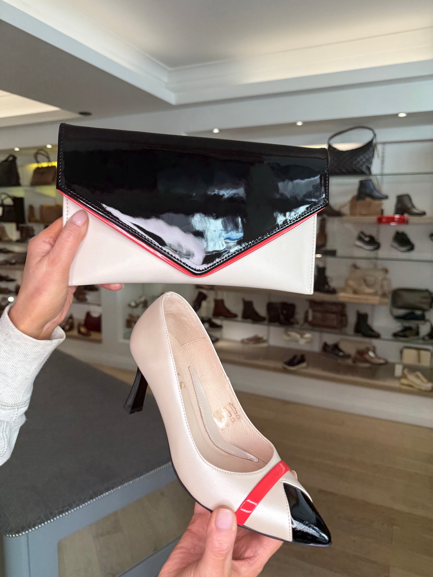 Emis - Matching Cream/Black/Coral Envelope Clutch Bag