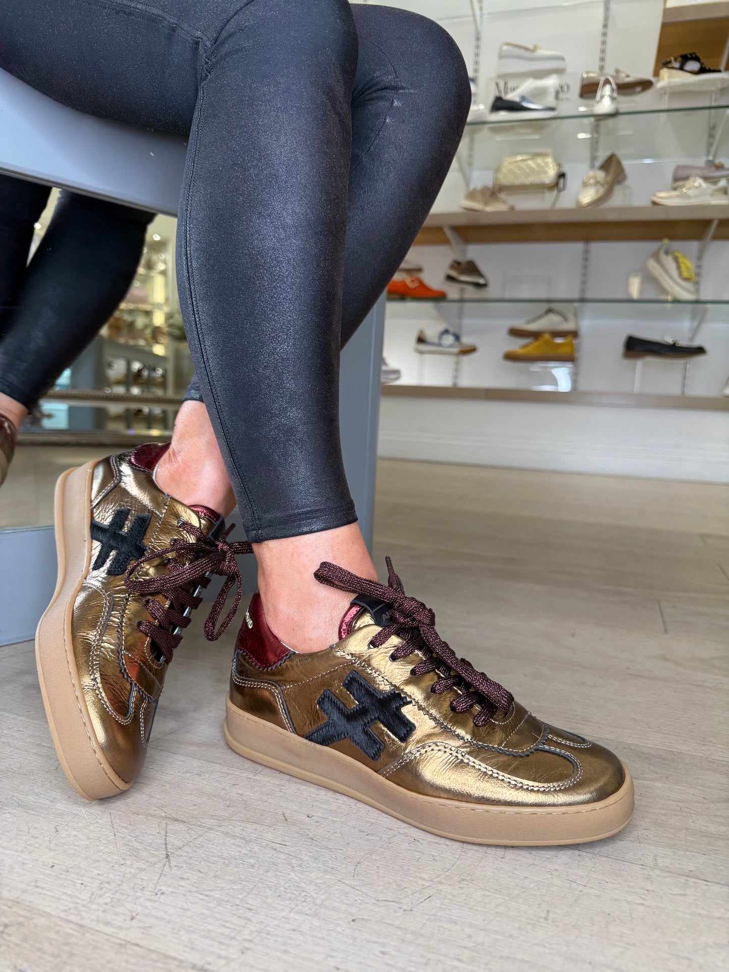 Another Trend - Metallic Bronze Trainer With Black & Metallic Wine Trim Trainer