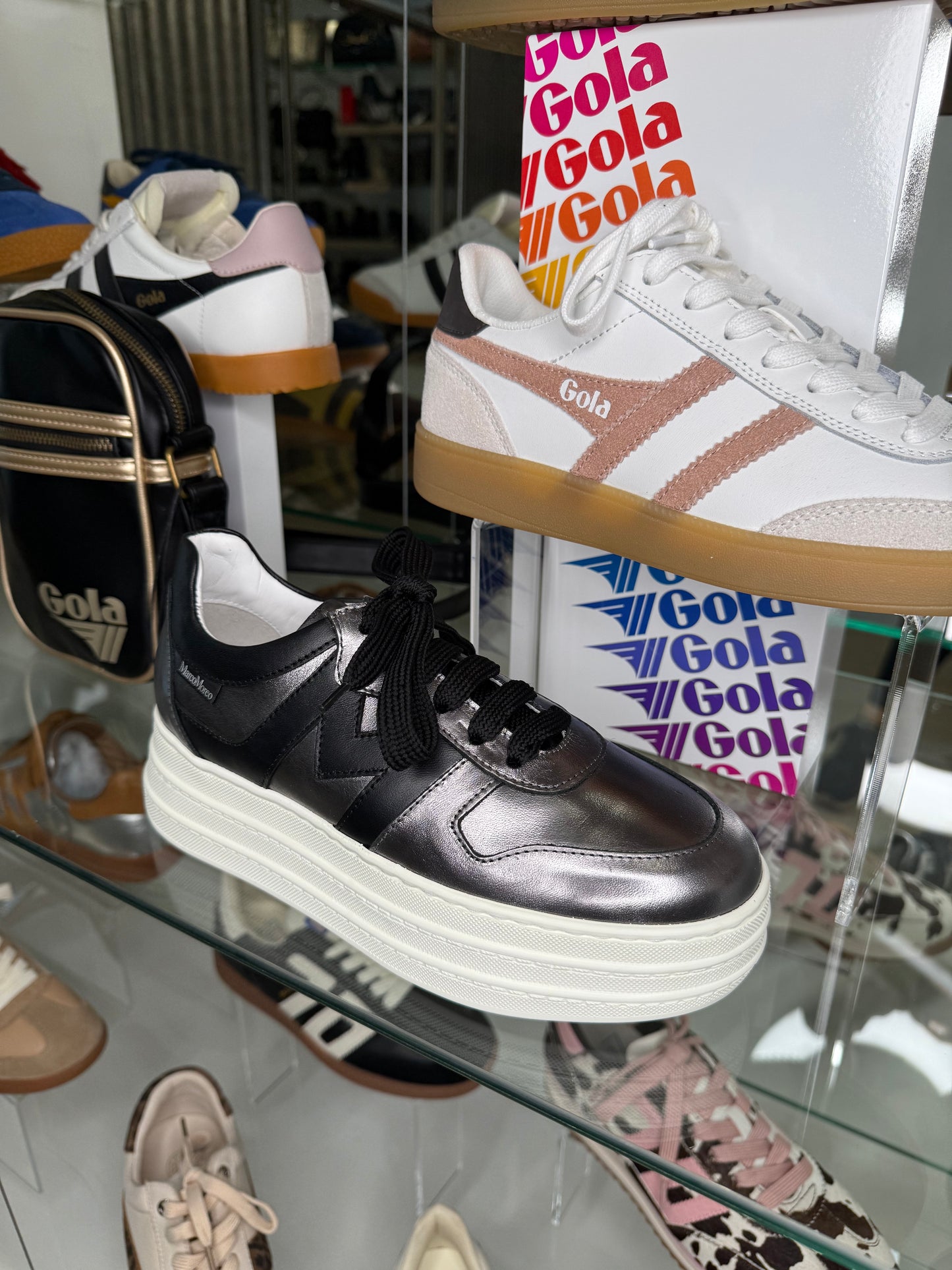 Marco Moreo -Metallic Pewter Flatform Trainer With Black Trim