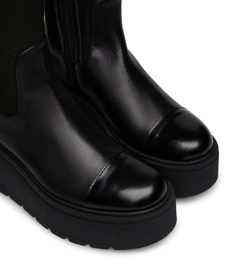 Marco Moreo - Long Black Leather & Fabric Mix  Platform Boot