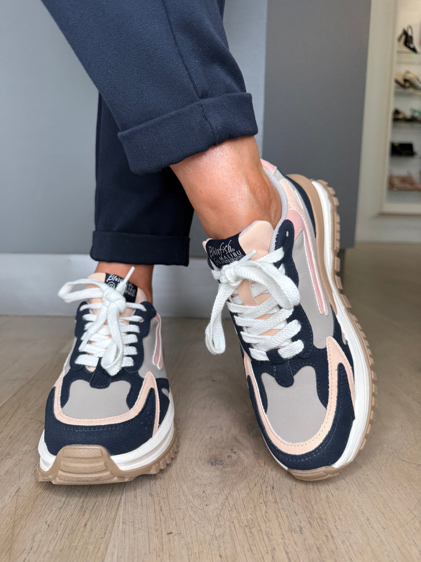 Blowfish Malibu - Leo Dark Navy Suede Mix Retro Lace Up Chunky Trainer