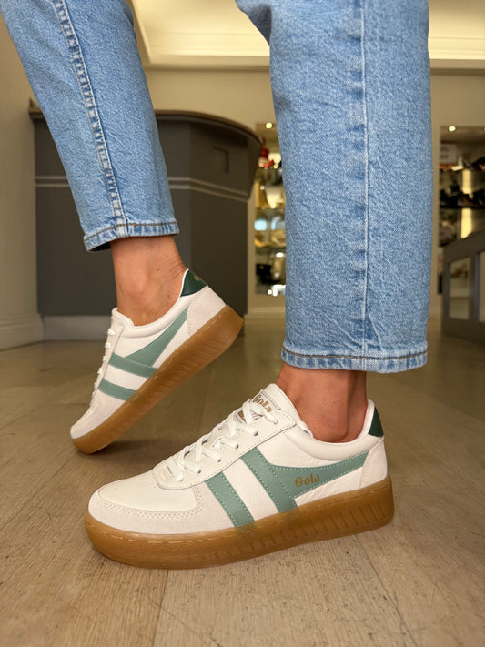 Gola - Grandslam White Leather Trainer With Green Trim
