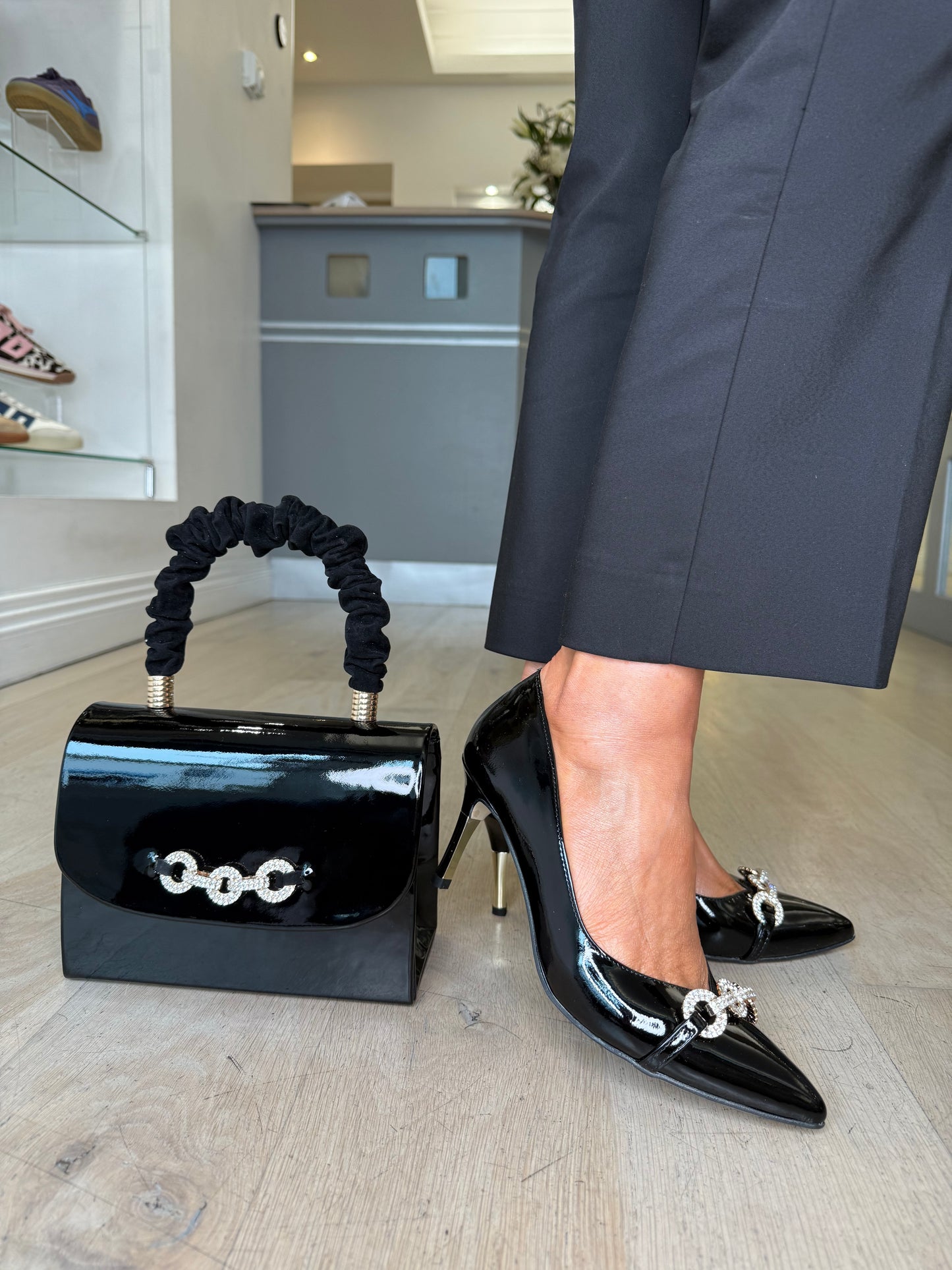Emis - Matching Black Patent Box Bag