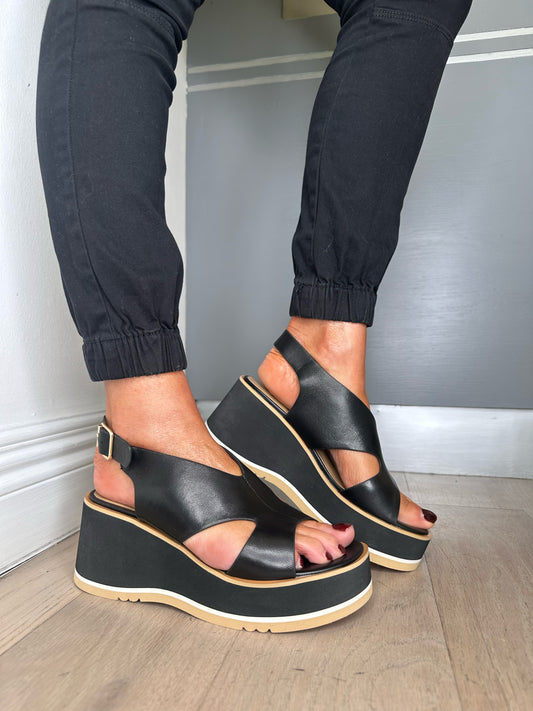Repo -  Black Sandal With Sporty Wedge Sole