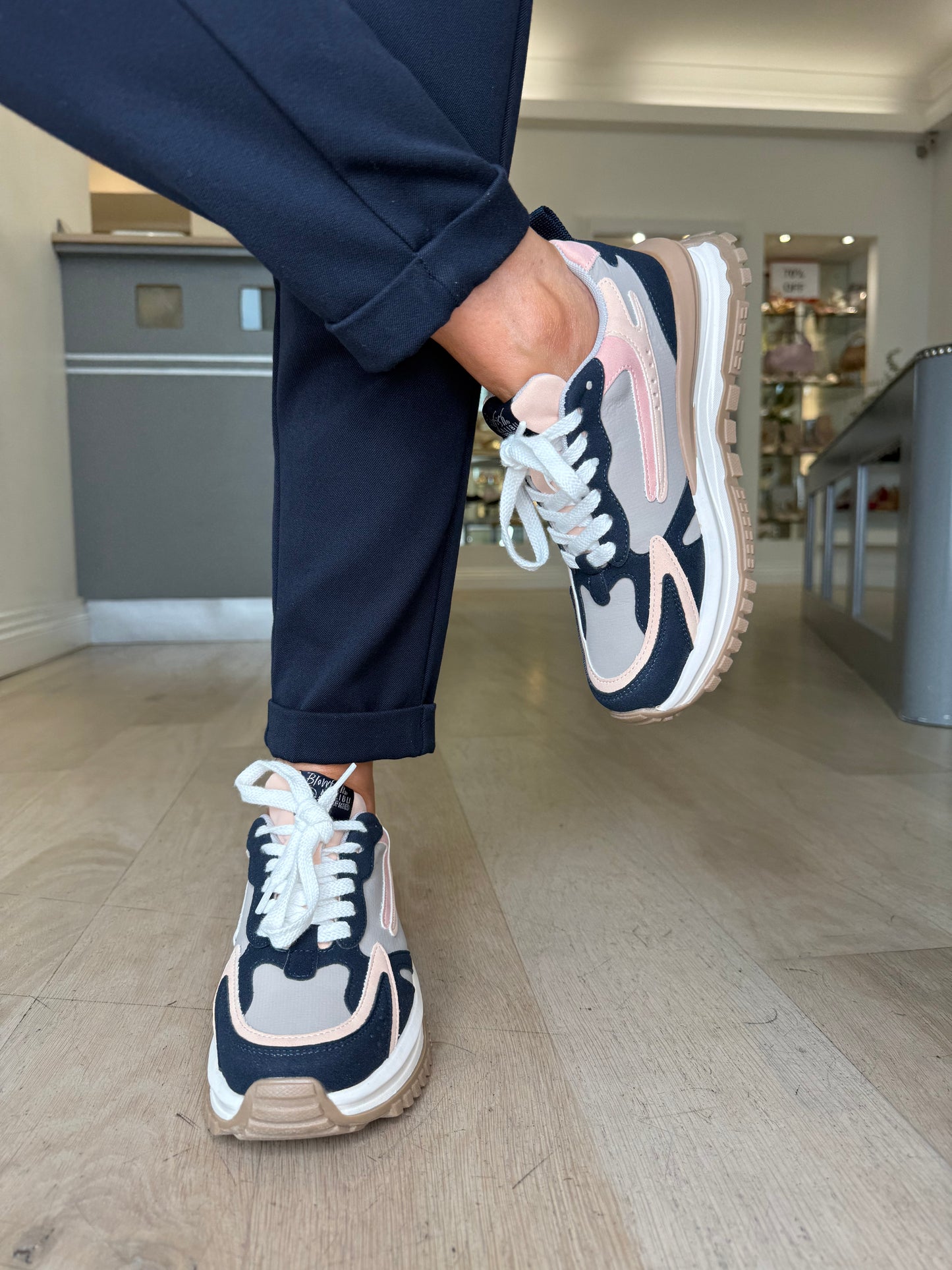 Blowfish Malibu - Leo Dark Navy Suede Mix Retro Lace Up Chunky Trainer