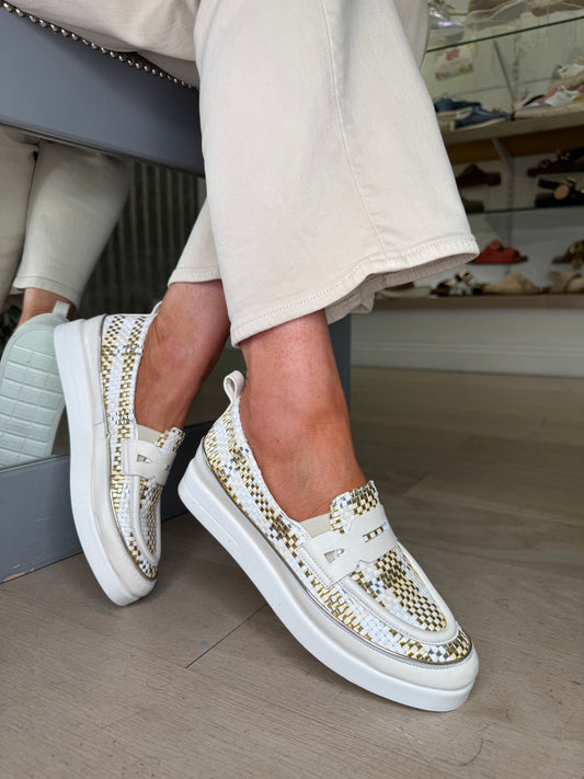 XSA - Cream, Gold And Silver Mix Woven Leather Slip On Loafer