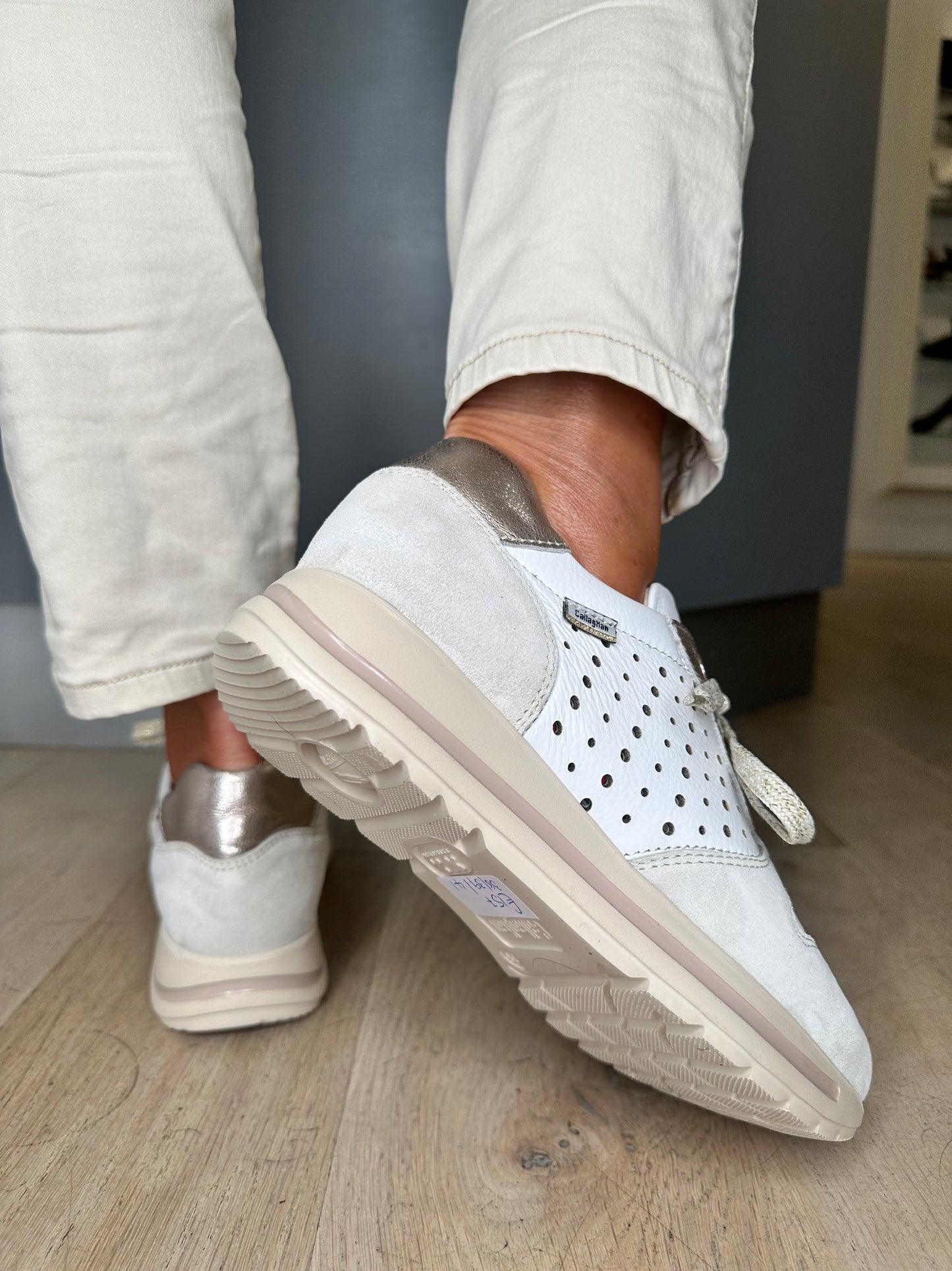 Callaghan - Beige Suede / White Leather Bronze Trim Trainer