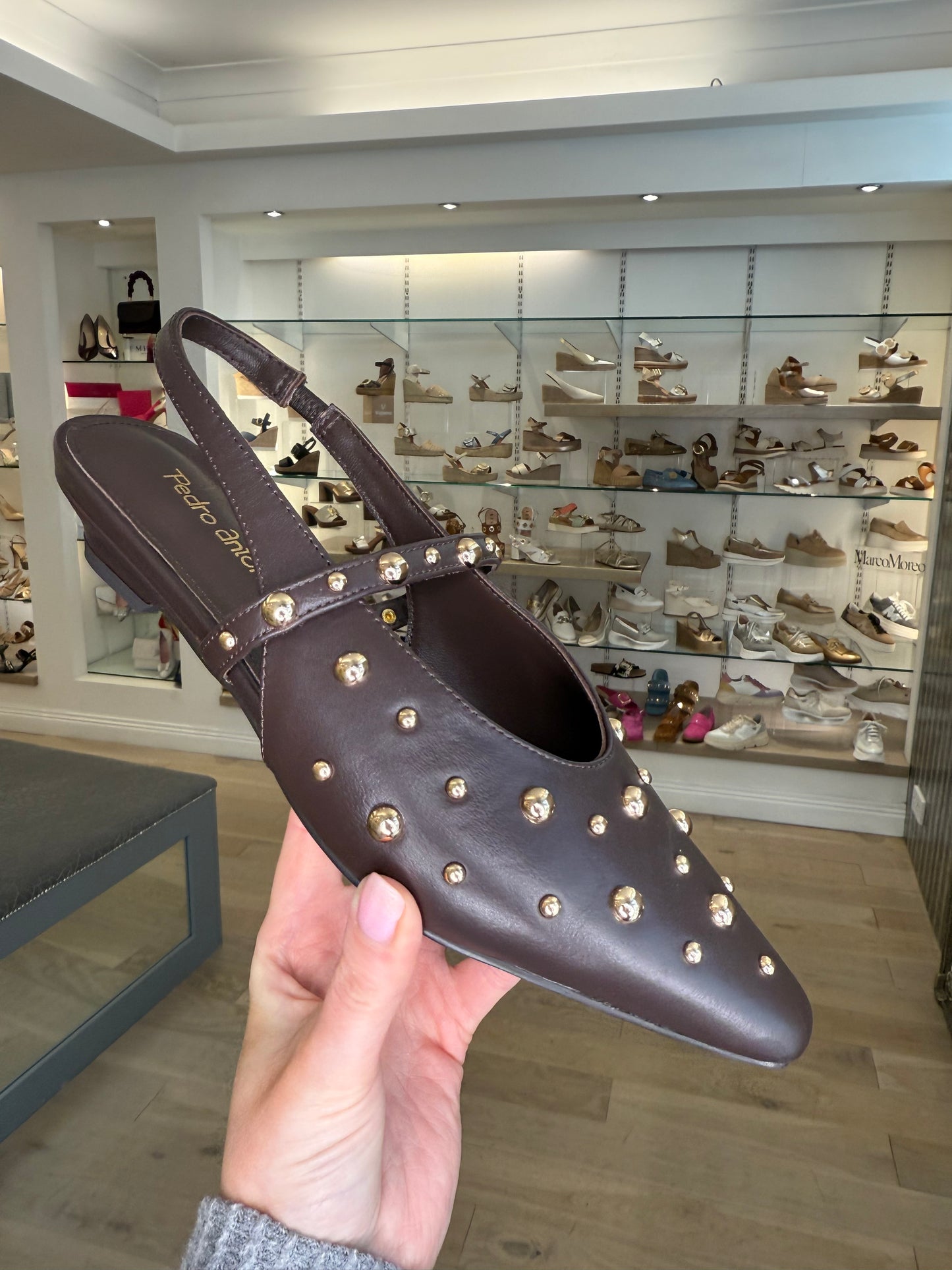 Pedro Anton (By Marian) - Dark Brown Gold Stud Sling Back