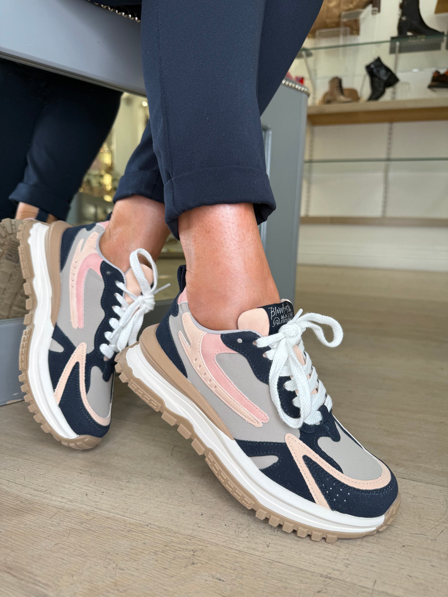 Blowfish Malibu - Leo Dark Navy Suede Mix Retro Lace Up Chunky Trainer