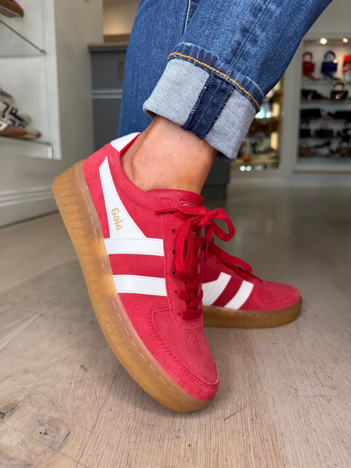 Gola - Grandslam Red Suede / White Trim Chunky Gum Sole Trainer