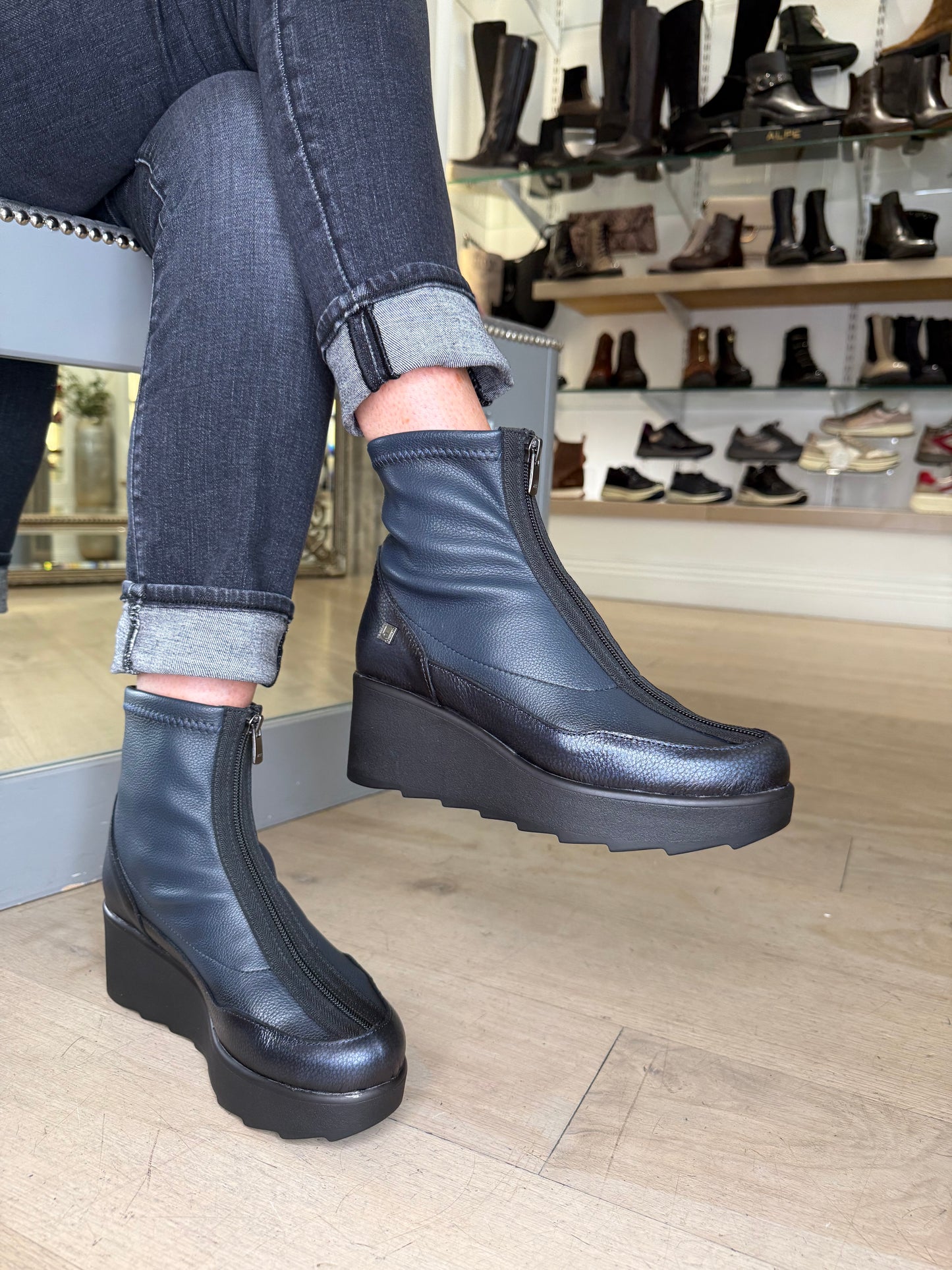 Jose Saenz -Metallic Navy/ Black Mix Wedge Boot