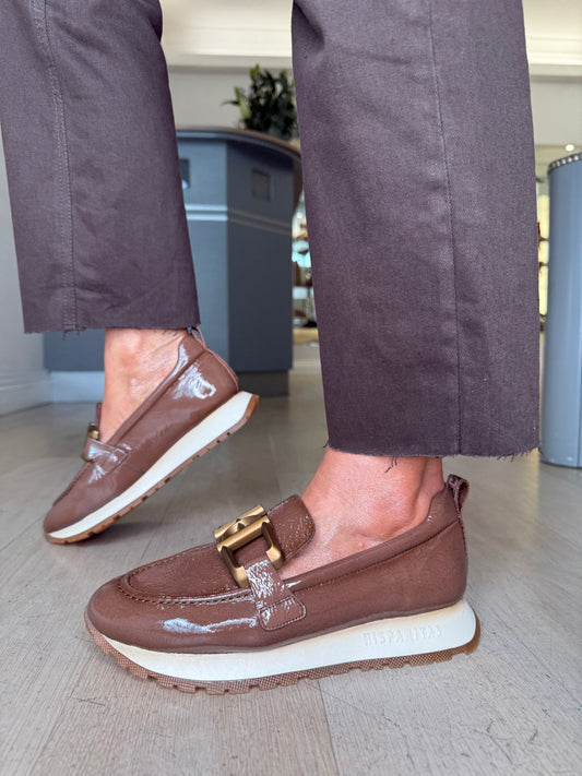 Hispanitas - Flexy Patent Mocha Slip On Shoe With Sporty Sole