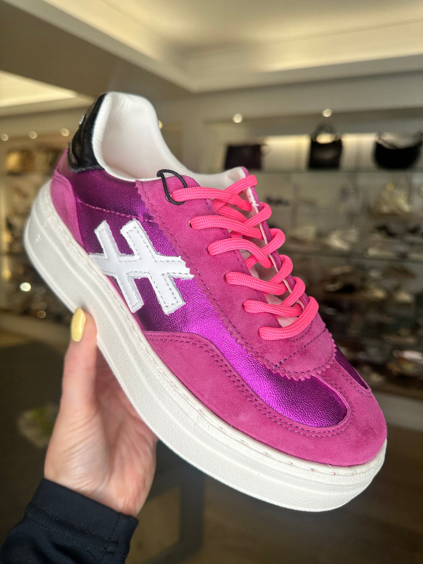 Another Trend - Fuchsia Pink Suede Mix Platform Trainer