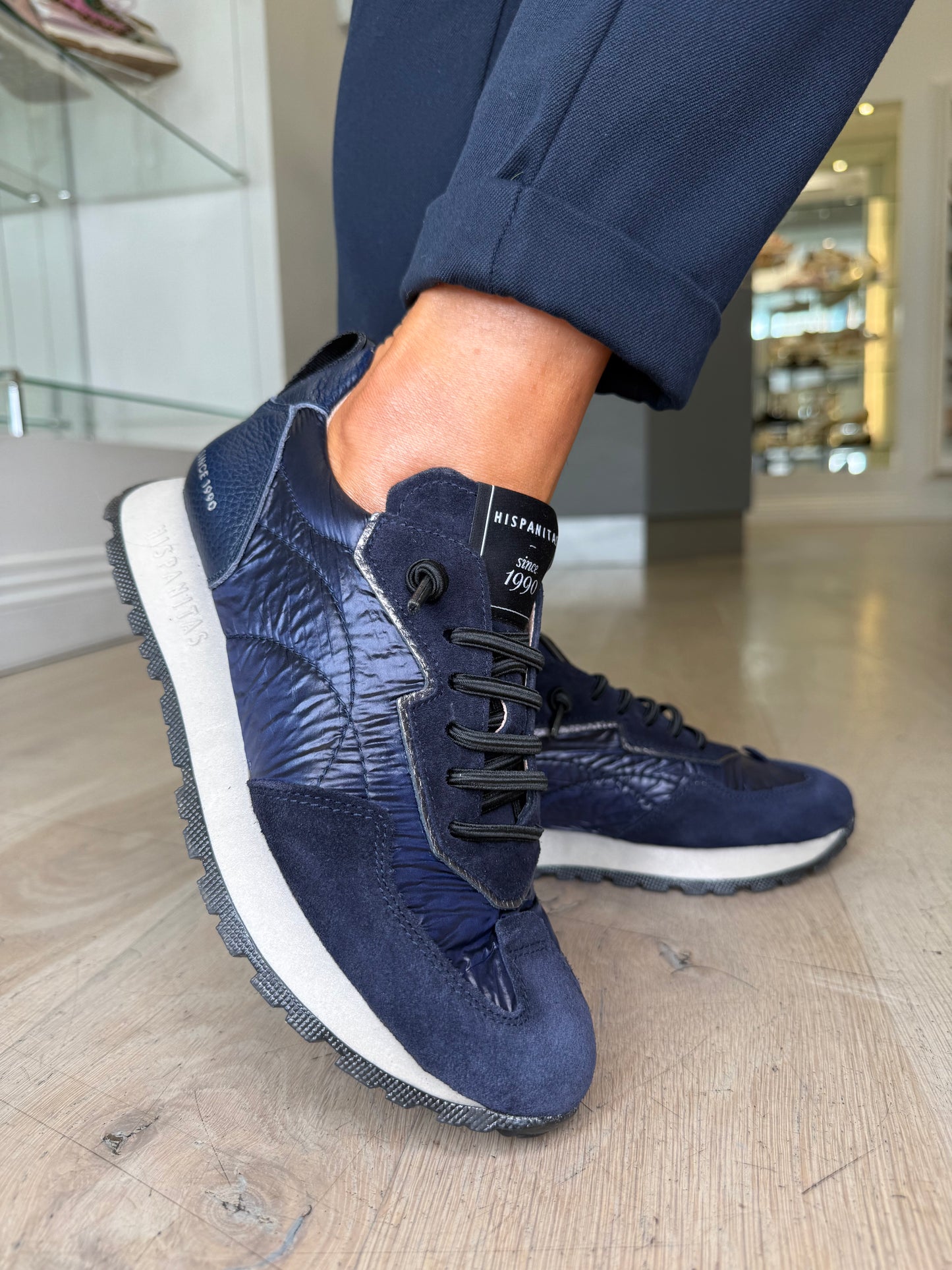 Hispanitas - Dark Navy Suede/ Navy Padded Fabric Mix Pull On Trainer