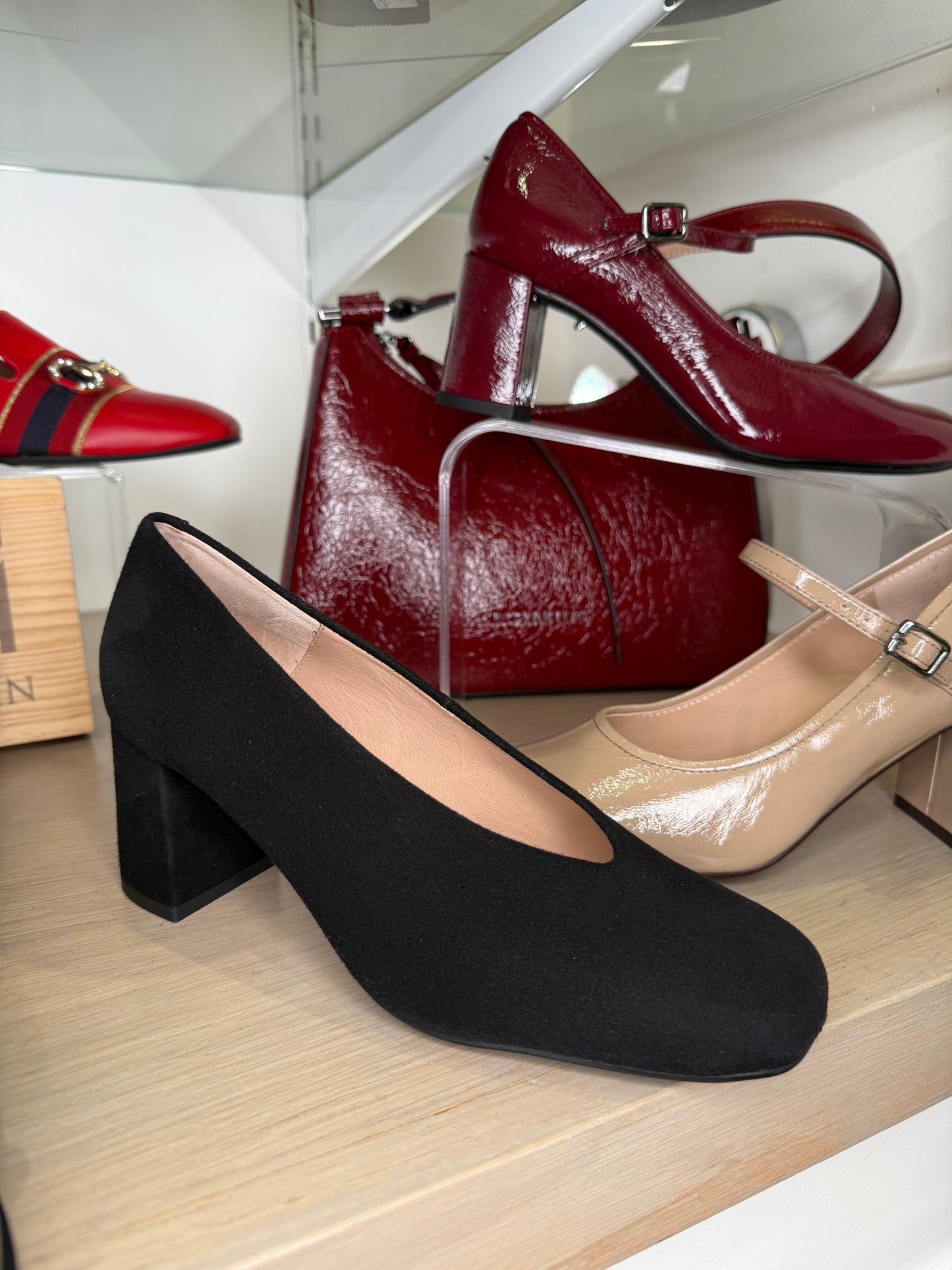 Unisa - Black Suede Square Toe Block Heel Shoe