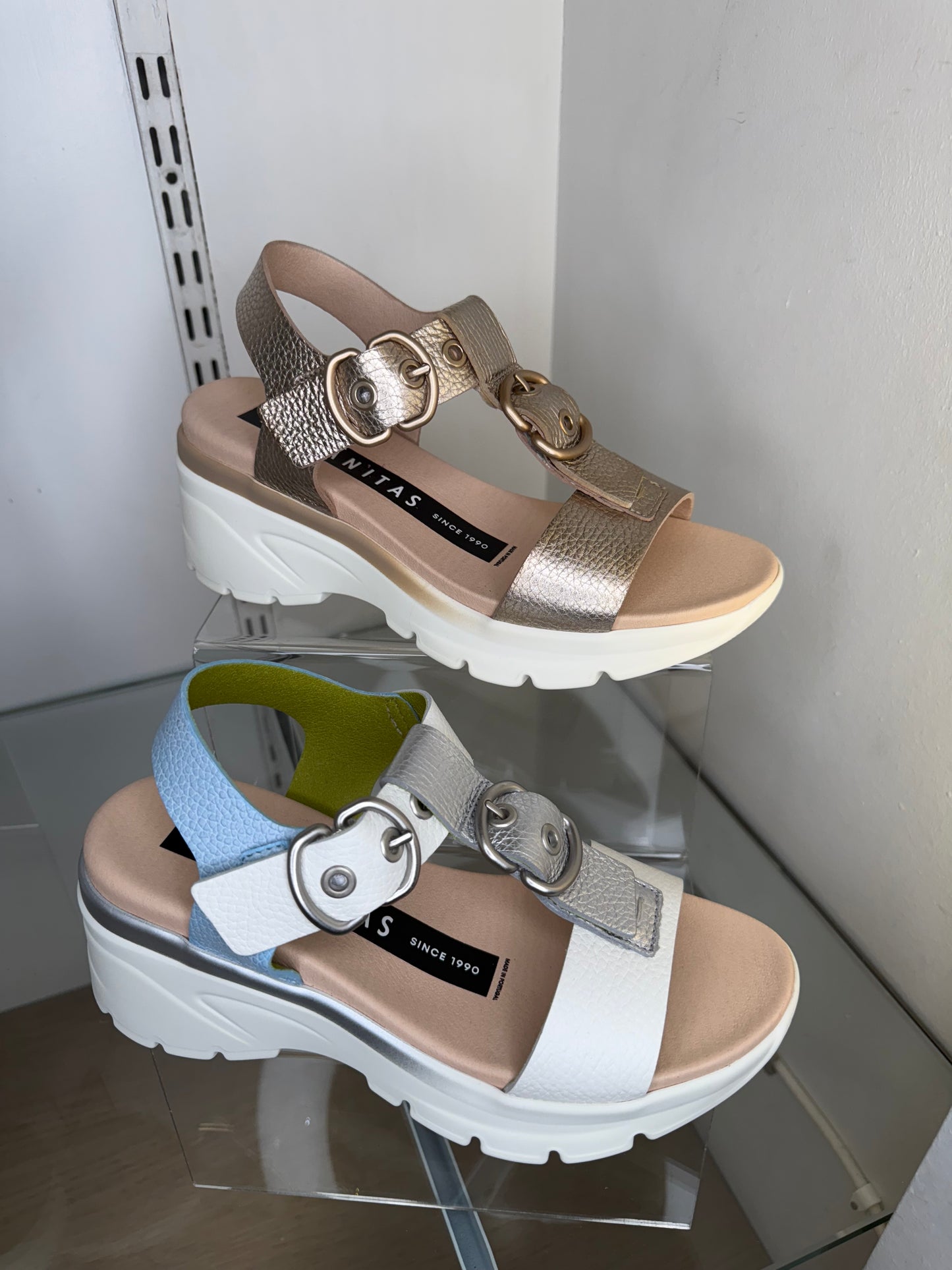 Hispanitas - White With Silver & Blue Trim T-Bar Sandal